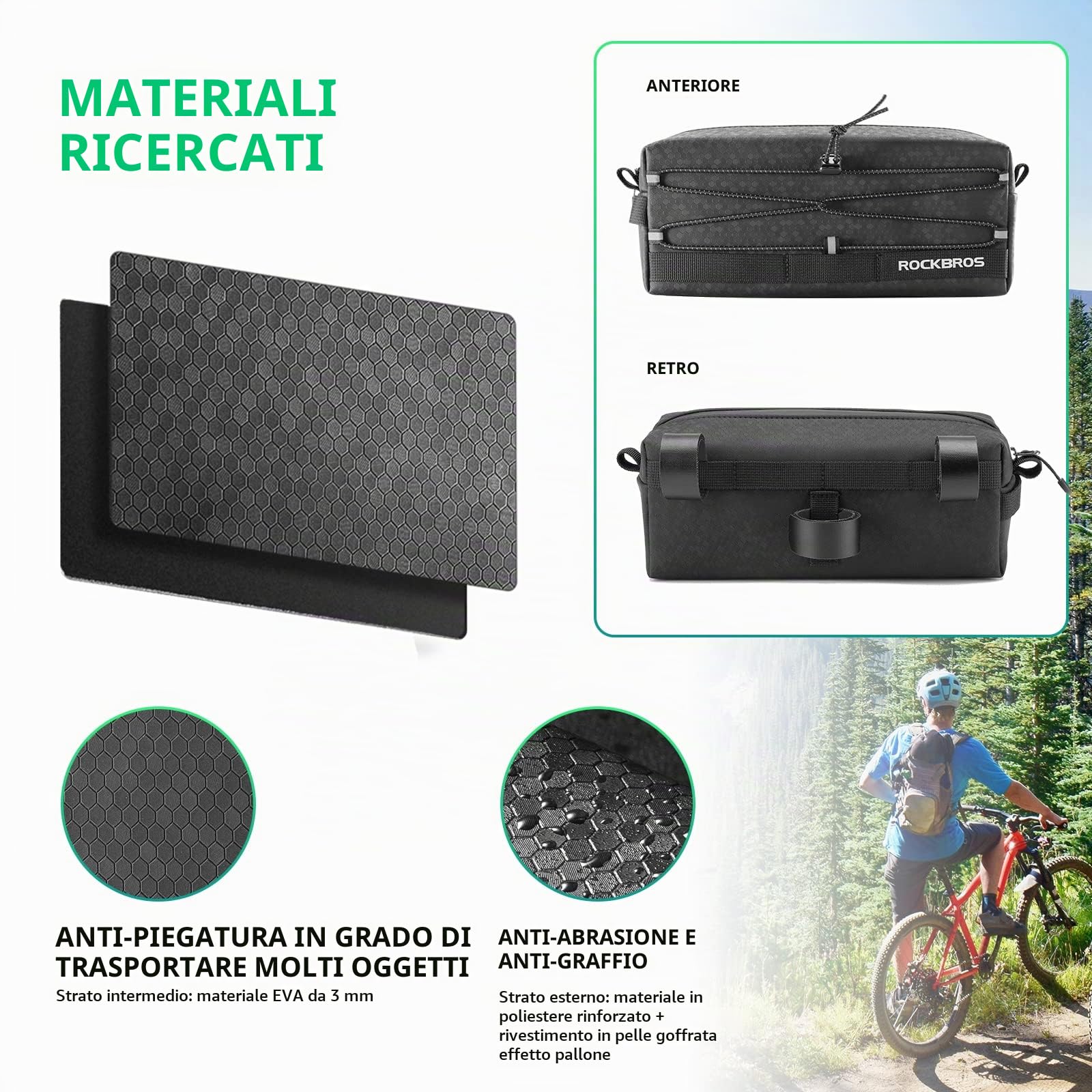 ROCKBROS Borsa Manubrio Bici Multifunzione 2L Tracolla Portatile Scooter | Convertibile in Borsa a Tracolla, Capacità Spaziosa 2L, Leggero e Resistente. Compatibile con MTB, Scooter e Monopattini