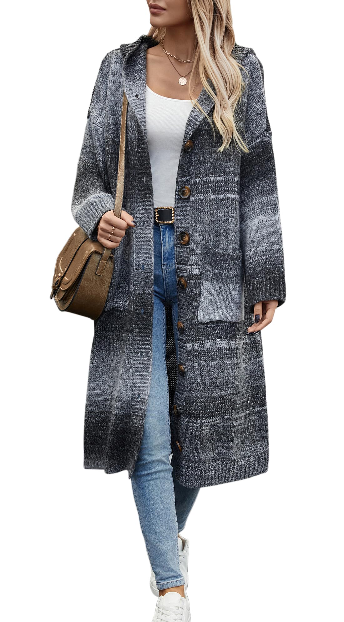 YUTILA Dicke Lang Strickjacke Damen Winter Oversize Grobstrickjacke Strickcardigan Pullover mit Knöpfe und Taschen