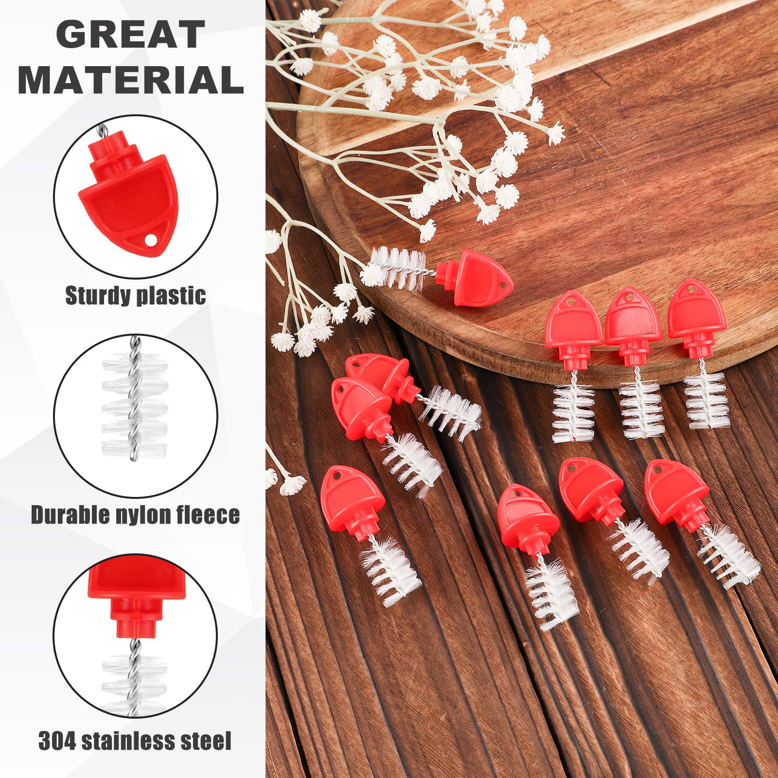 Lot de 10 Brosses pour Robinet de Bière, Bouchons de Nettoyage en Plastique pour Robinet de Bière Pression Brosses pour Robinet de Bière pour Bar de Restaurant à Domicile (Rouge)