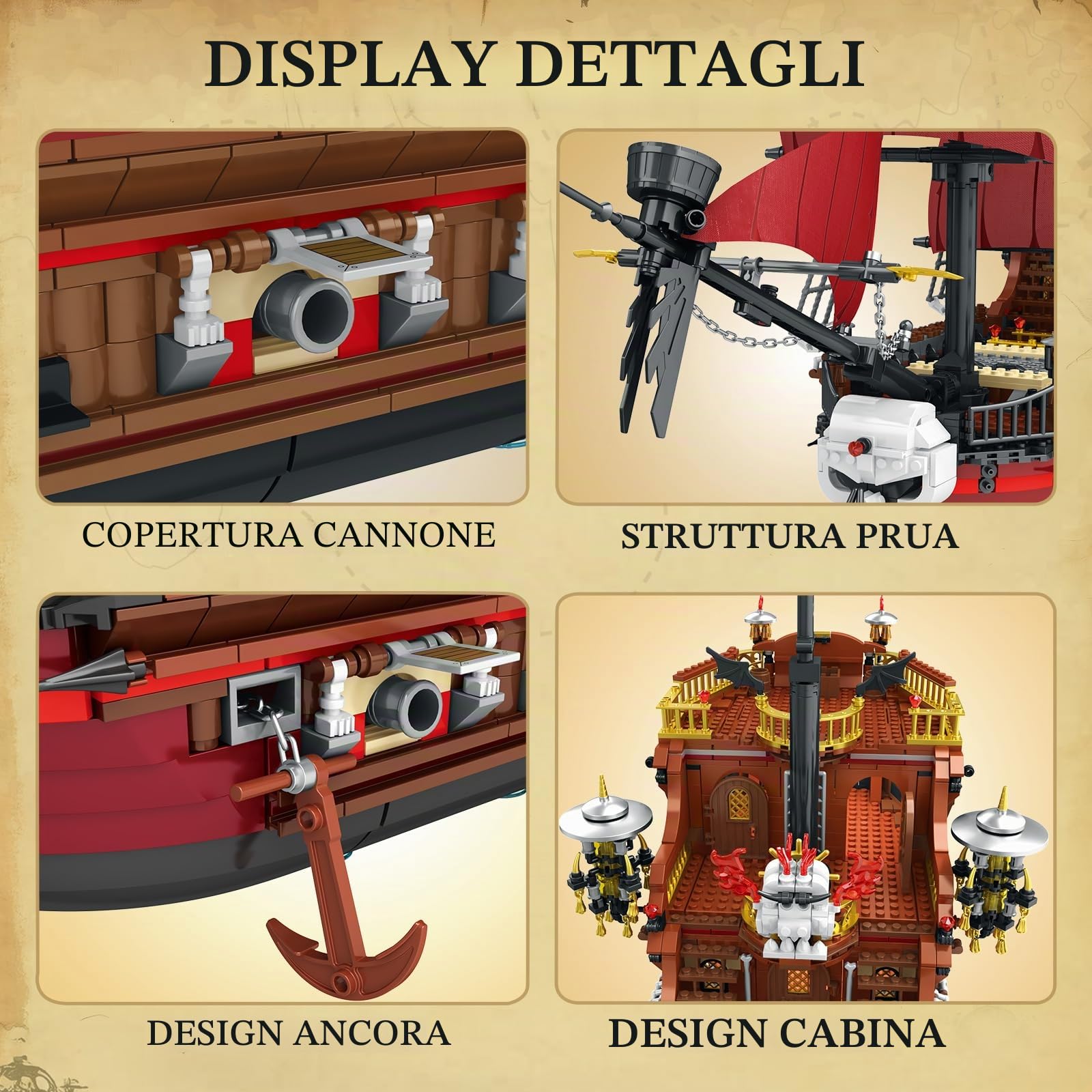 Reobrix Kit di mattoncini per costruire una nave pirata, Kit di mattoncini per costruire il modello della nave Queen Anna's Revenge 66010, Giocattoli da costruzione Regalo per adulti 2776 pezzi
