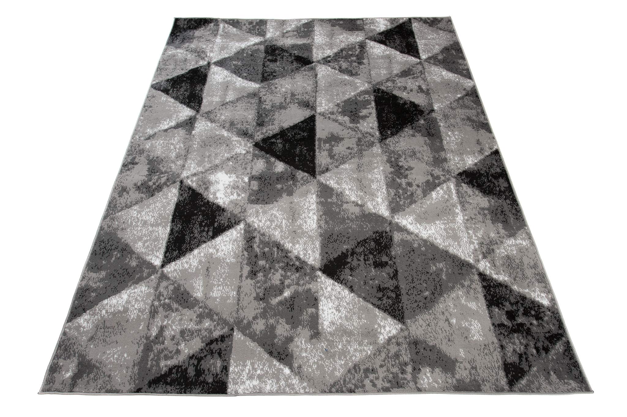 TAPISO Luksusowy dywan z krótkim włosiem, szary, czarny, kremowy, nowoczesny, trójkąty, geometryczny, melanż, wzór do salonu, sypialni, Ökotex 160 x 220 cm