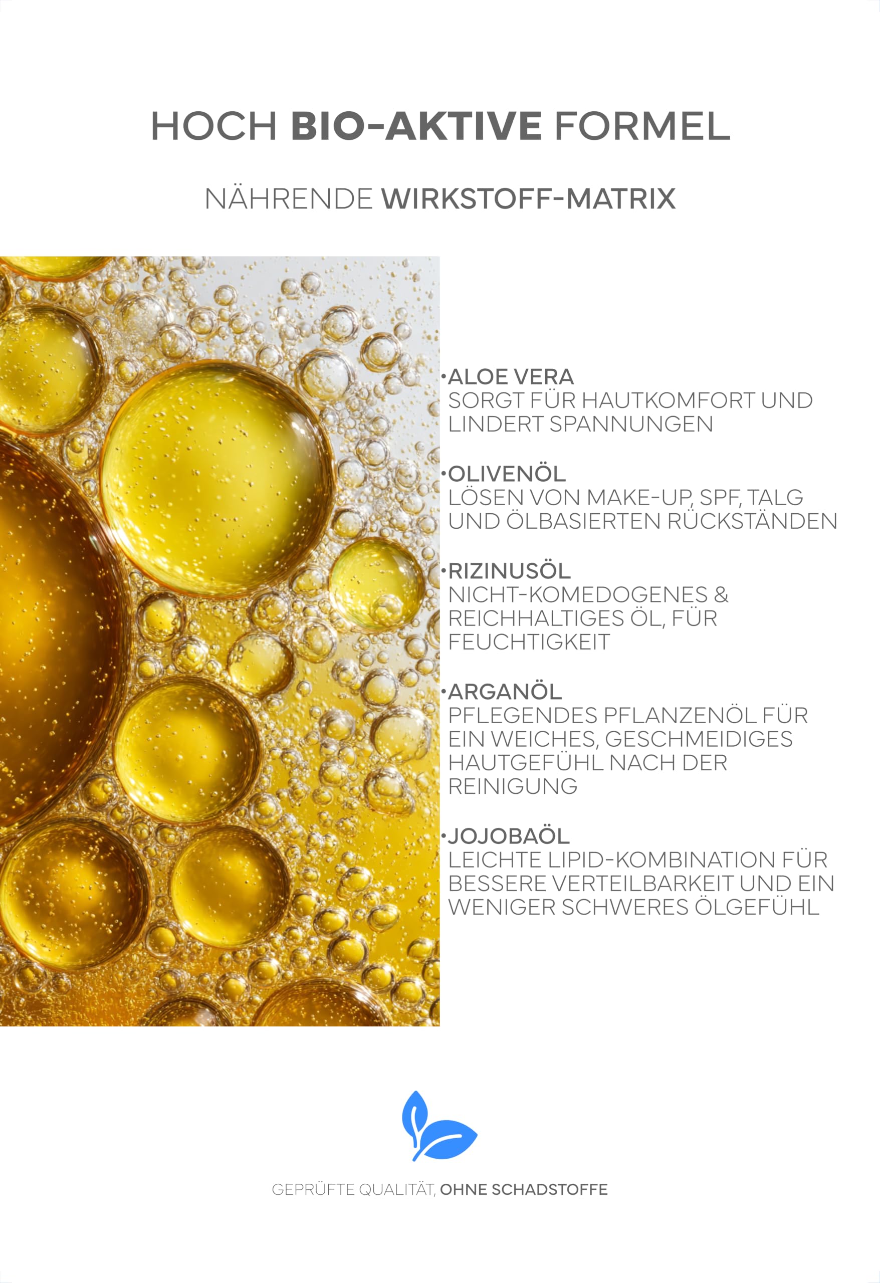 Gesichtsreinigung: Reinigungsöl für das Gesicht (Cleansing Oil) mit BIO Arganöl, Jojobaöl & Rizinusöl; Make Up Entferner, Talg & Sonnencreme; Ohne Augenbrennen, Alkohol, AHA & BHA; Leicht abzuwaschen