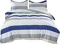 Vista 2 de JSD Juego de funda de edredón de 3 piezas a rayas, tamaño King, funda de edredón estampada de microfibra suave con lazos en las esquinas, cierre
