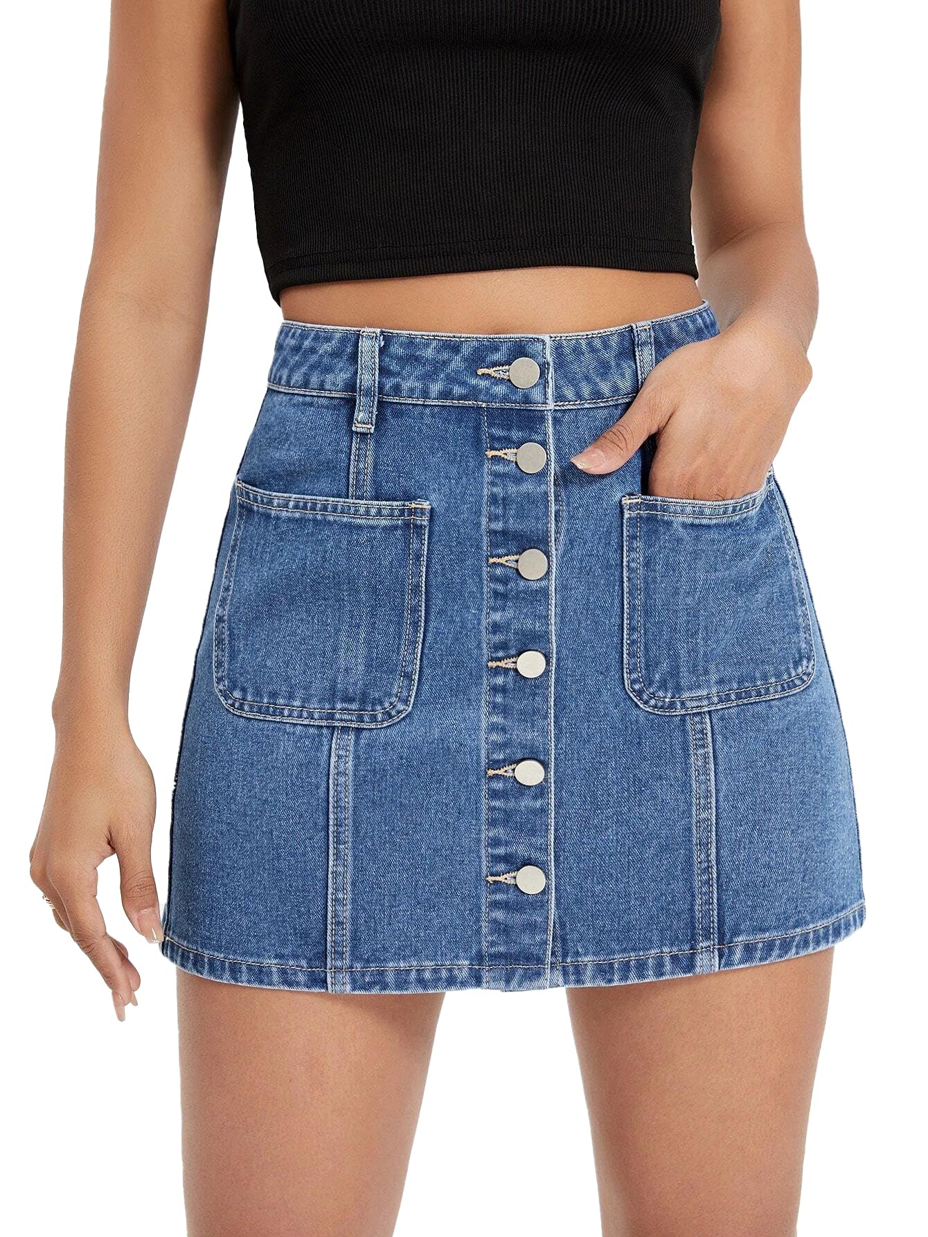 KOTTY Womens Cotton Lycra Blend Solid Skirt True Blue