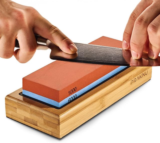 Knife Sharpening Stone 1000/6000 - Whetstone for Knives with Non-Slip Silicone and Bamboo Base - Suitable for Beginners - for Optimal Sharpness