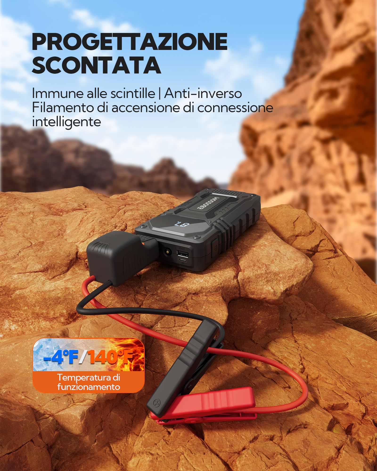 Booster Avviamento Auto, Avviatore Portatile, 12000mAh Avviatore Batteria veicolo, Jump Starter macchina con LED Torcia, Ricarica USB, Kit di Viaggio e Attrezzi di Emergenza