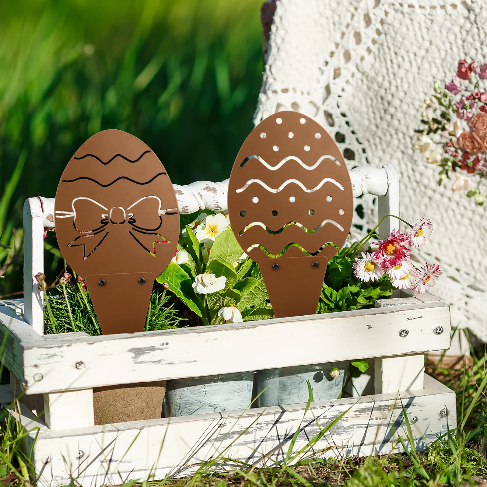 Uova di Pasqua Arrugginito Metallo decorazione da giardino Uova