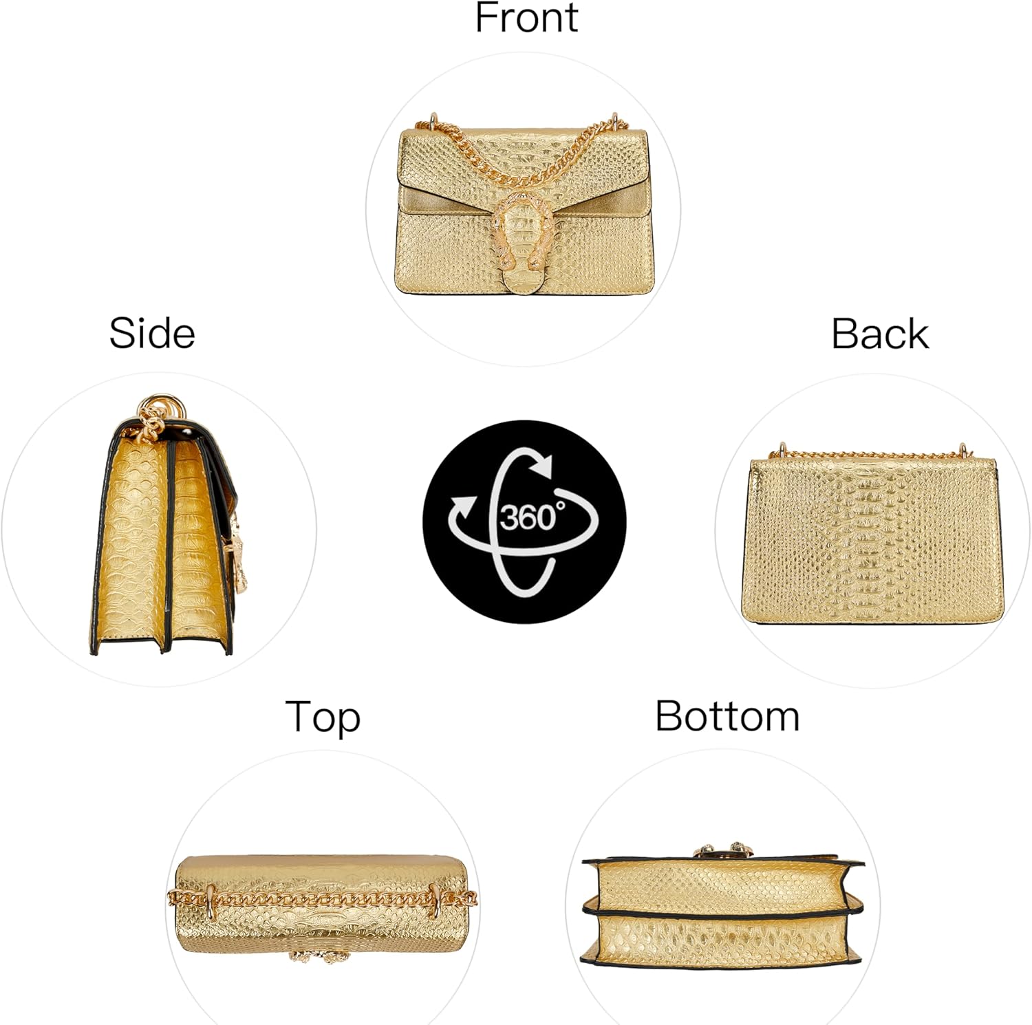 Leather Shoulder Bag Chain Purse for Women - Fashion Crossbody Bags Vintage Snake Print Underarm Bag Square Satchel Handbag - Image 5