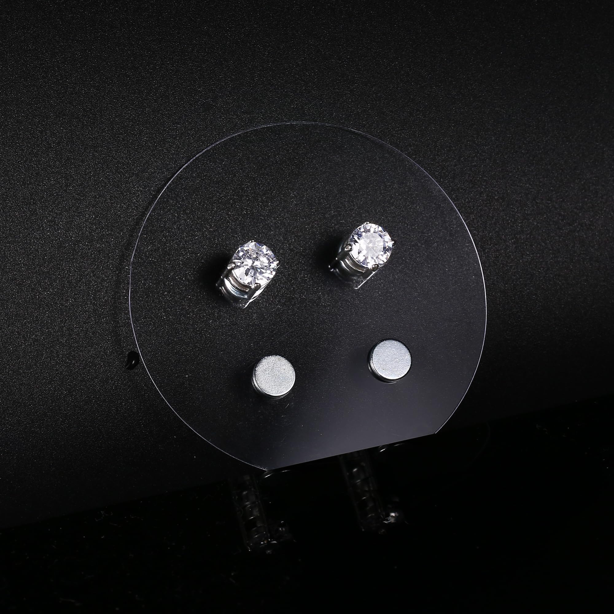 CASSIECA 2 Paia Orecchini Magnetici Uomo, Orecchio Finti Uomo, Orecchini Magnetici Zirconi Cubici Argento Clip Non Piercing Orecchio Falso 5/6/7mm