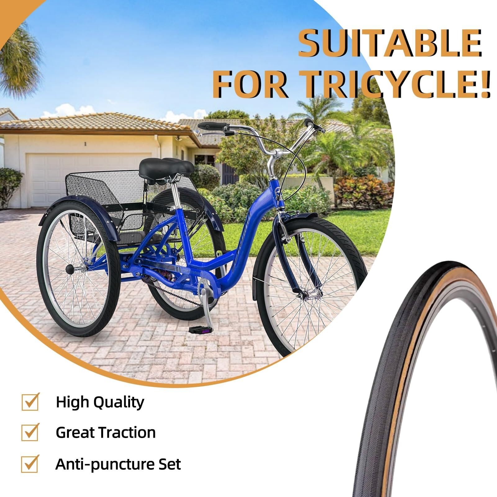 700x25C / 700x28C Opony do Roweru Szosowego z Giętkim Kołnierzem, Ochrona Przeciwwykłuciu 60 TPI Zamienna do Rowerów Hybrydowych Miejskich i Trasy – Brązowy Bok i Czarne Profilowanie(700x25c)