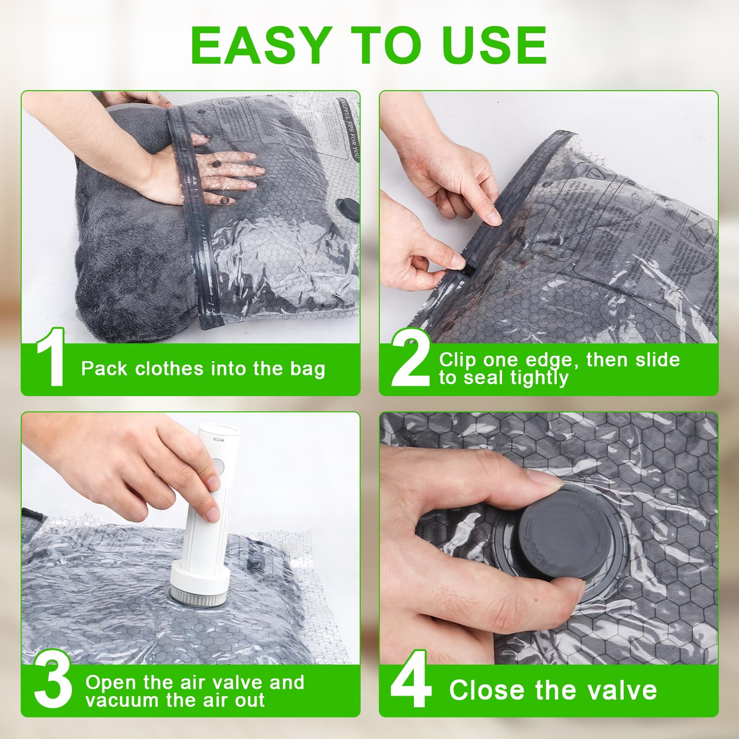 Bolsas de sellado al vacío para ropa con bomba eléctrica inalámbrica, para viajes y uso doméstico, paquete de 15 bolsas de almacenamiento al vacío ideales para ahorrar espacio, bolsas de