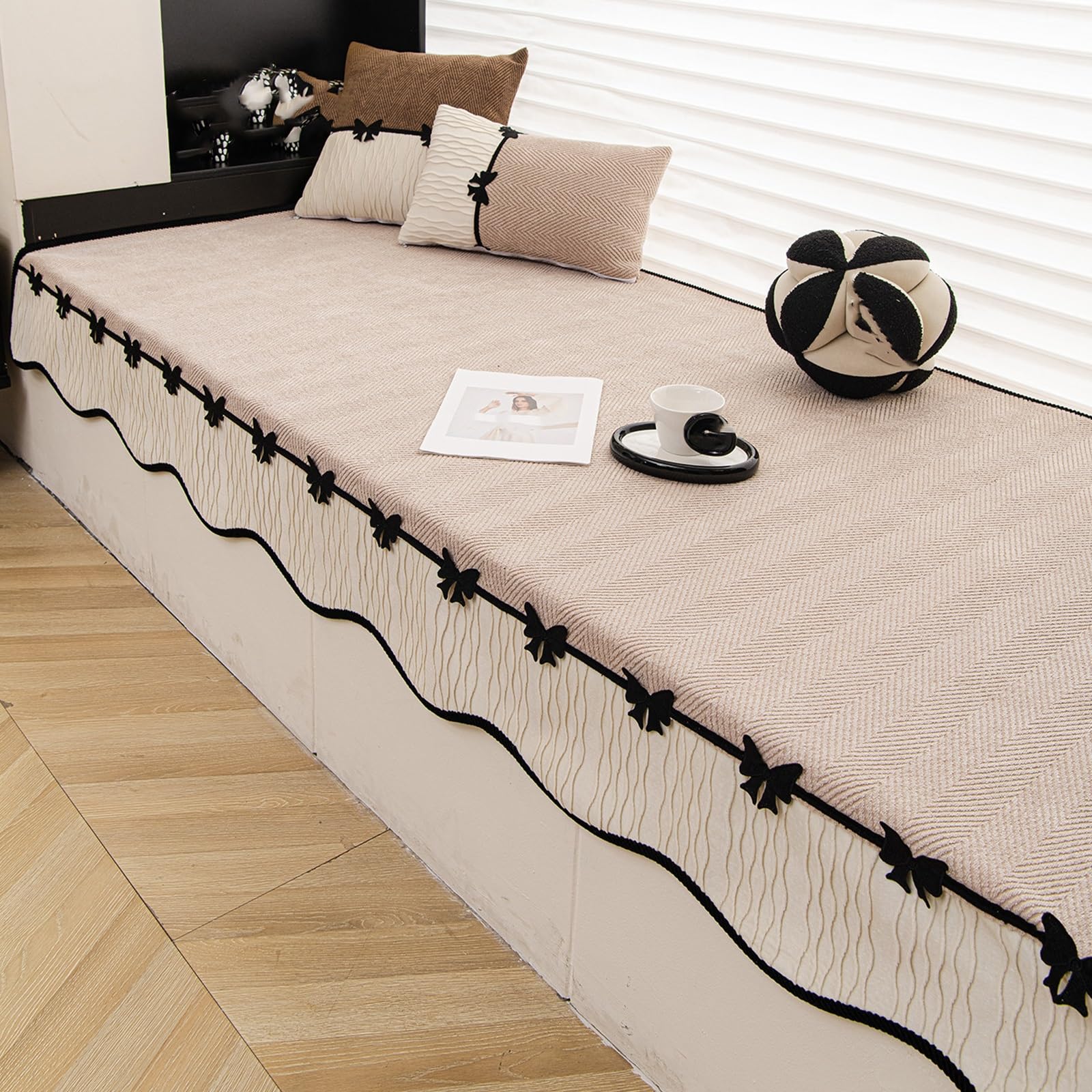 GBPLDMAQ Washable Bay Window Cushion, Chenille Window Seat Cushion, Nonslip Silicone Bottom, Foldable for Living Bedroom Mudroom(Beige,70x120cm/28x47in)