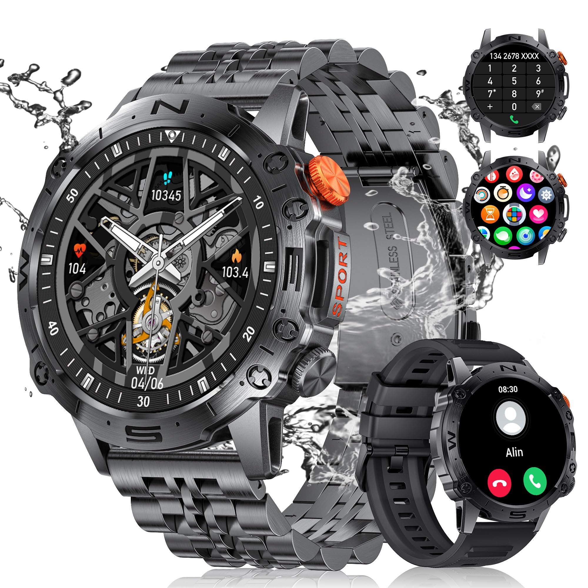 BANGWEI Reloj Inteligente Hombre, 1.43''AMOLED Militar Reloj Inteligente Hombre 100+Sportmodi/IP68, Smartwatch Hombre Compatible con iOS Android 360mAh Battery 2024