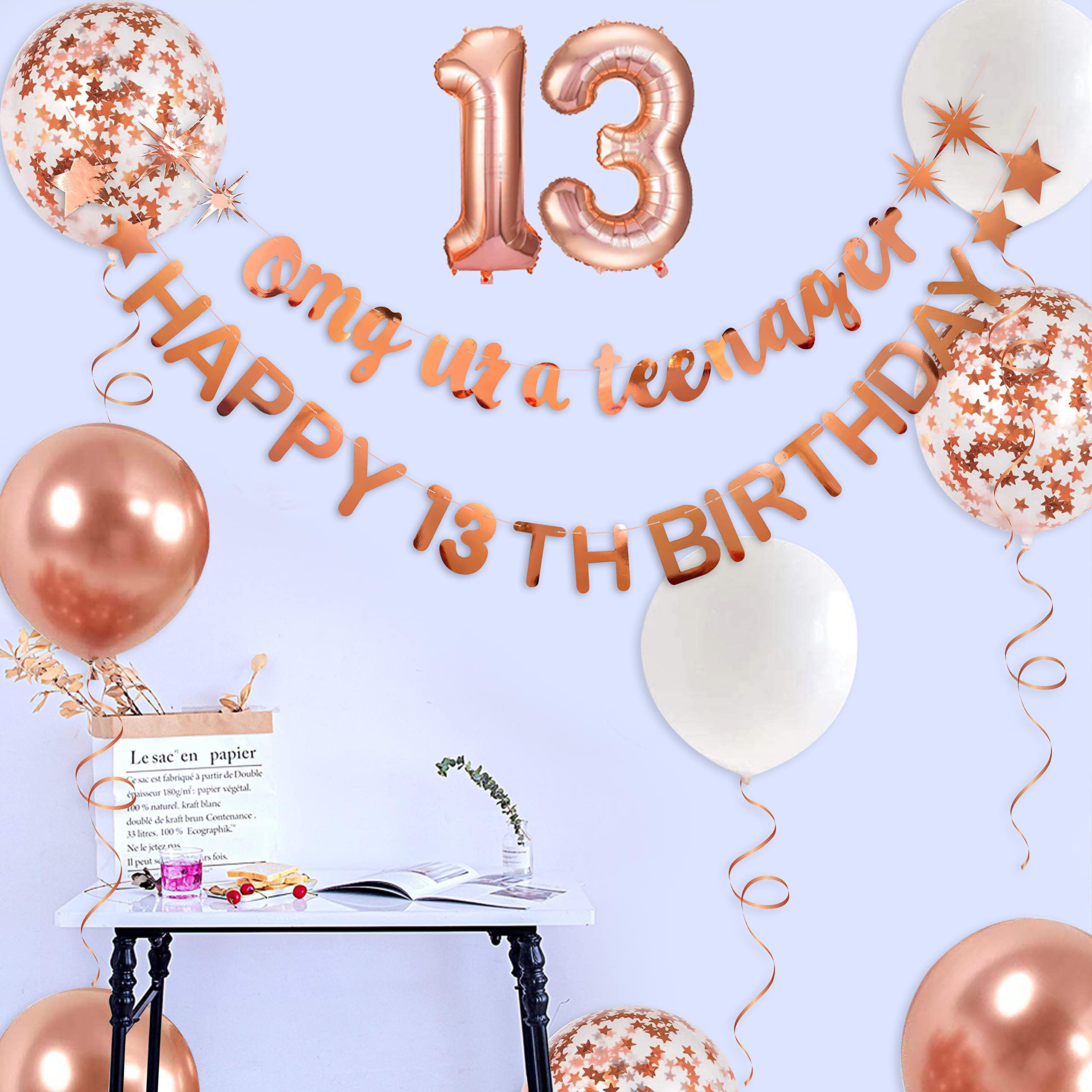 Kit Decorazioni Per 13° Compleanno: Oro Rosa OMG UR A TEENAGER - Palloncini E Banner
