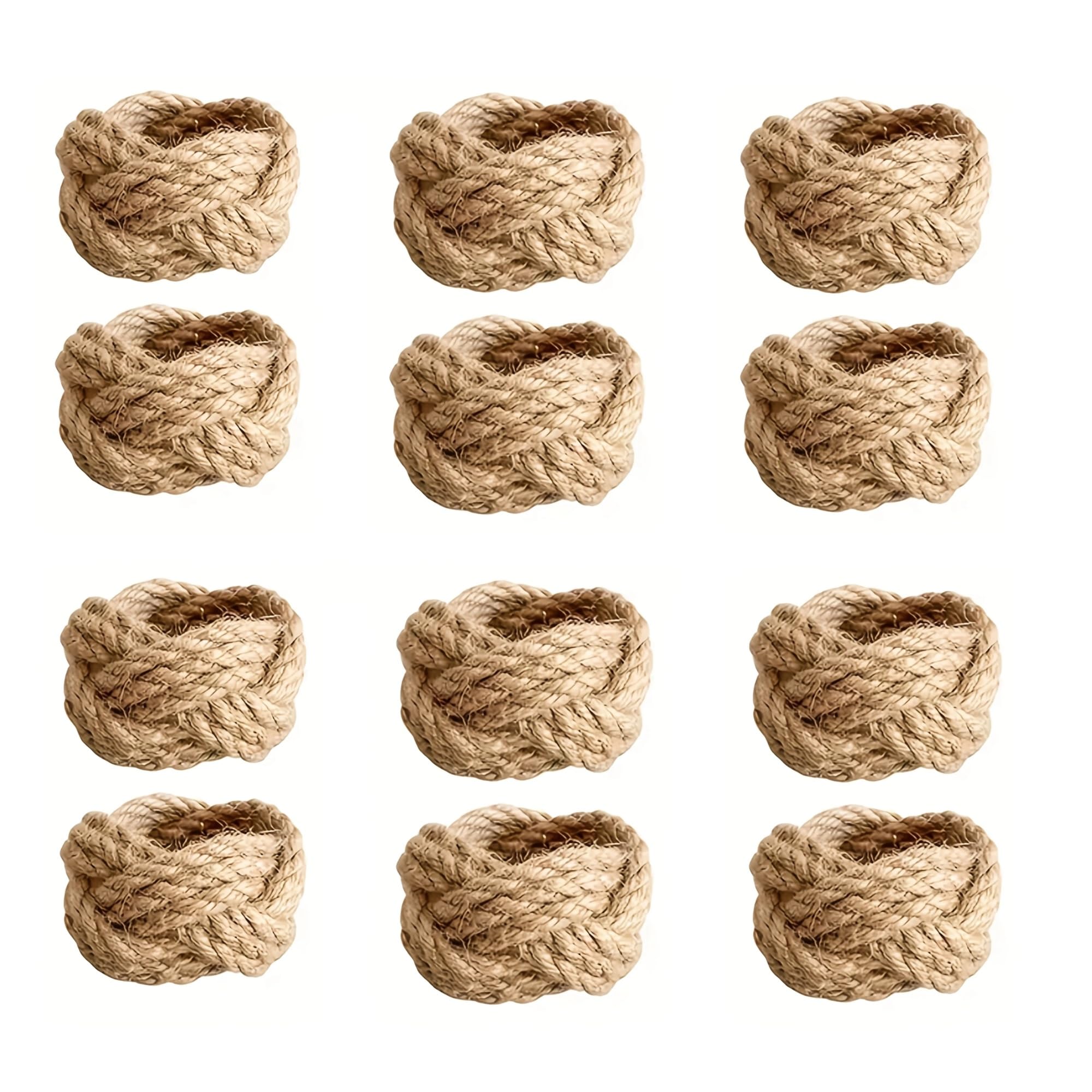 Linen Braided Napkin Ring Set 12Pcs Handmade Jute Flower Shape for Dining Table