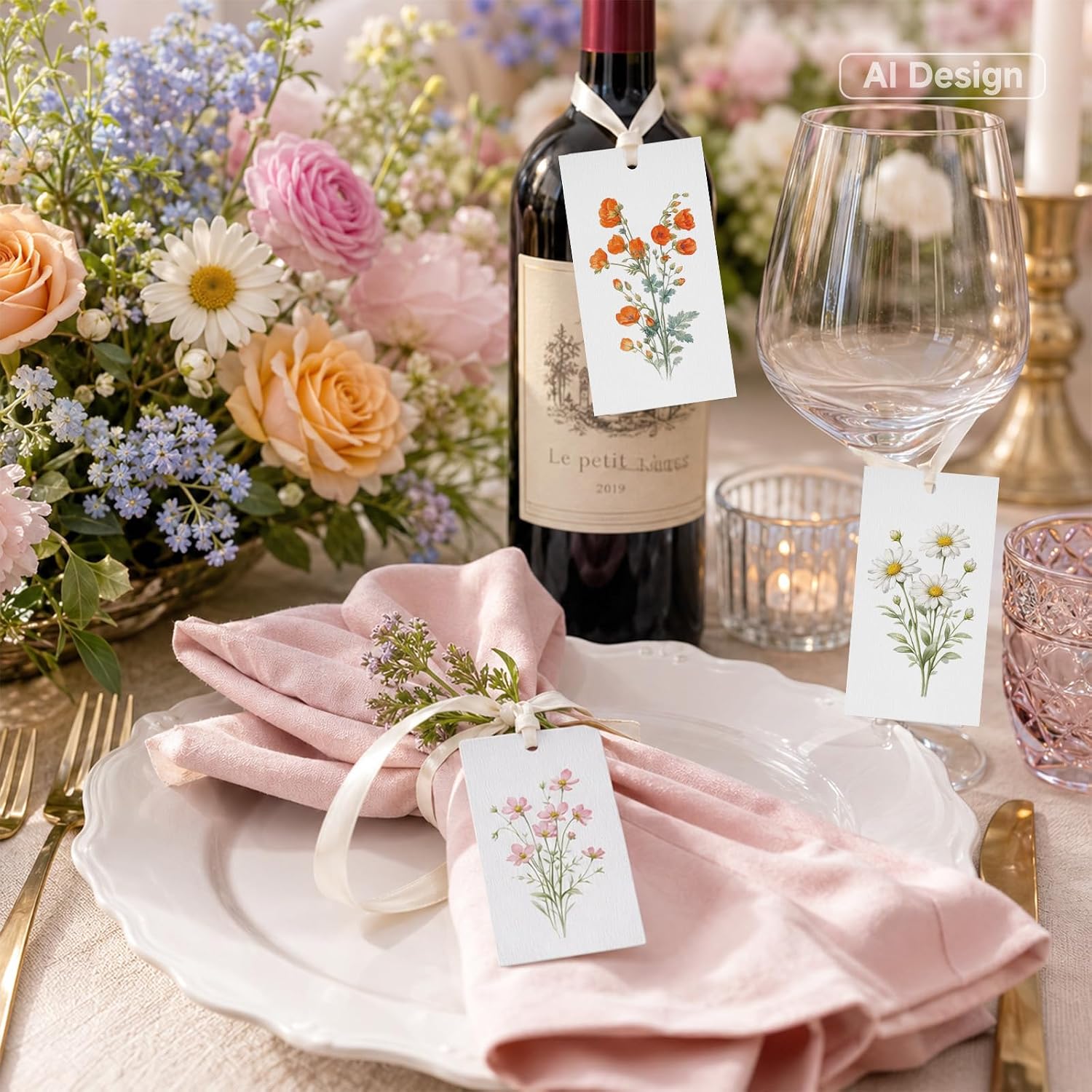 joycraft 60Pcs Floral Blank Gift Tags with Ribbons, 3.5×2 in Bouquet Tags image 4