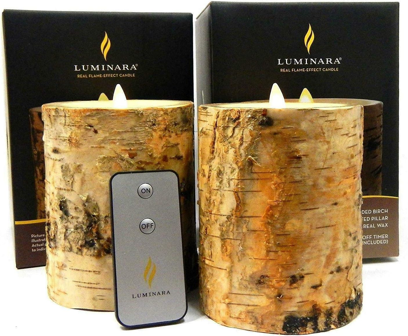 2pc Luminara Birch BARK Flameless Candle 5" in. Tall Wax