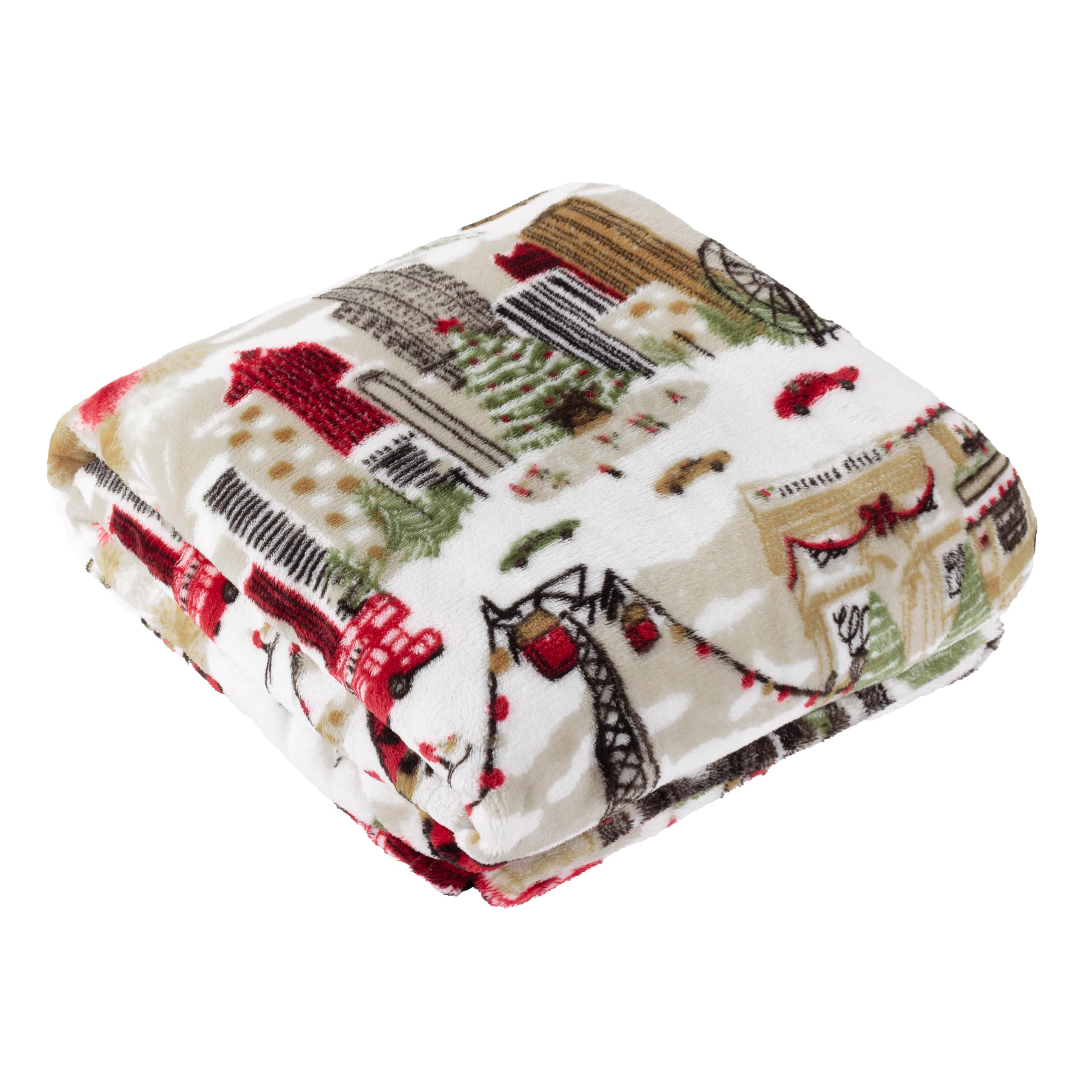 furn. Joy To All Throw – Festive Winter Scene Soft Fleece Blanket (Cream - 140x180cm)