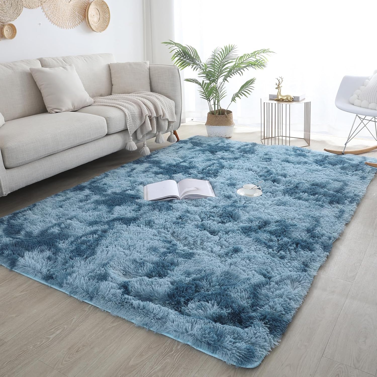 ISMOL Tappeto morbido e soffice, 180 x 270 cm, per soggiorno, camera da letto, lavabile, antiscivolo, per esterni e corridoio, moderno tappeto decorativo (blu scuro)