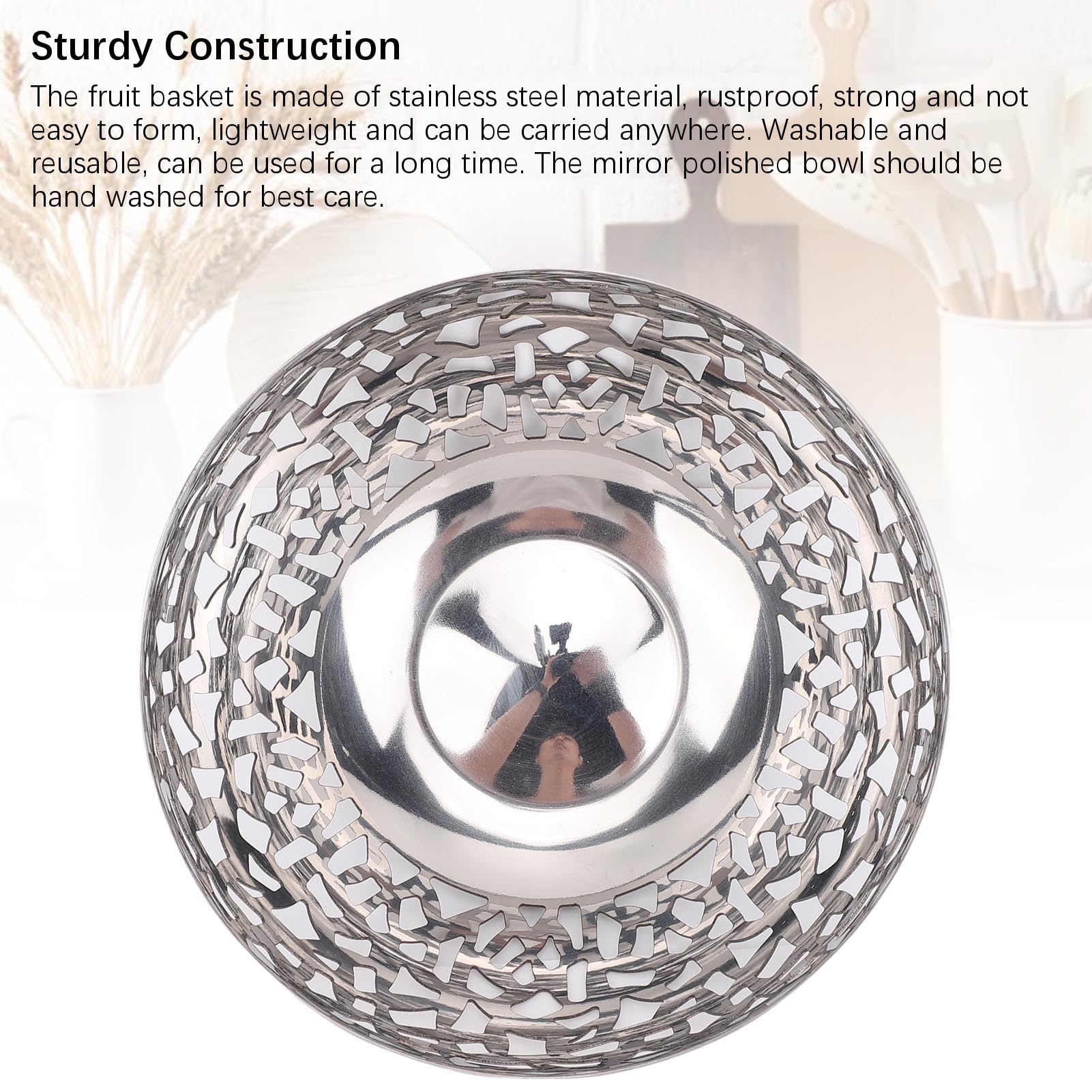 SIXRUN Porta di Ciotola da Frutta in Acciaio Inossidabile Grande Cesto Decorativo Moderno per Controsoffitto da, Organizzatore per Frutta e Verdura con Ampio Design a Livello di (20 cm)