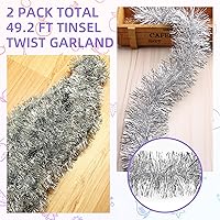 Vista 4 de Guirnalda de oropel plateado de 50 pies de papel de aluminio para decoración de pared, guirnalda metálica para colgar en la pared, guirnalda