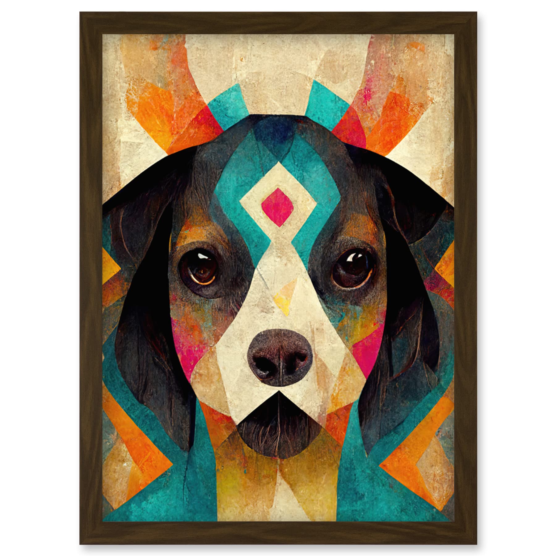 Artery8 Quirky Boho Abstract Modern Shaman Guru Dog Framed Wall Art Print A4