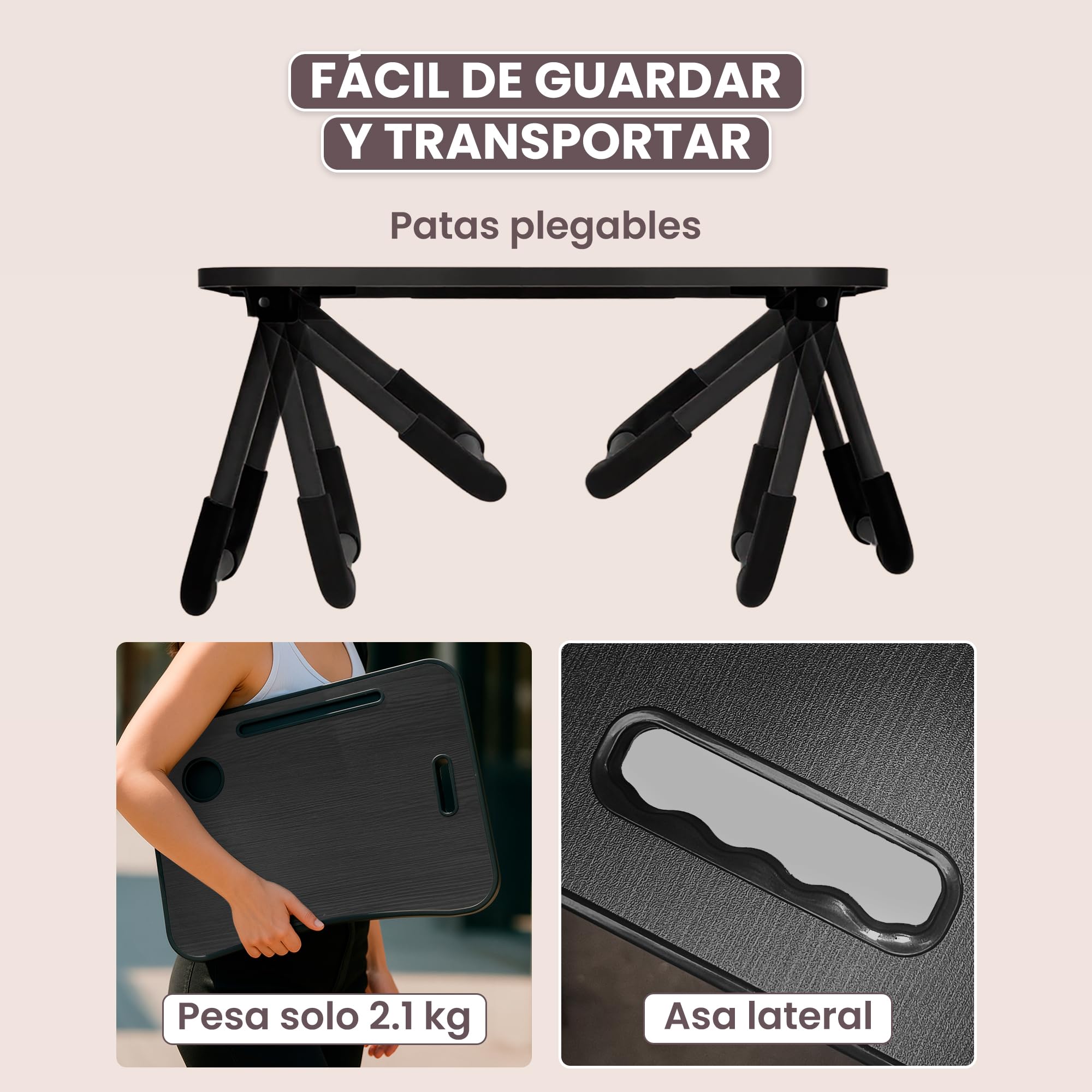 unycos - Bandeja para Cama, Mesa Plegable de Desayuno, Multiusos, Ideal para Portátil, Ordenador y Libros, Ergonómica, Mesa Auxiliar con Atril para Leer en la Cama 60x40x26 cm (Negro/Gris sin Cajón)