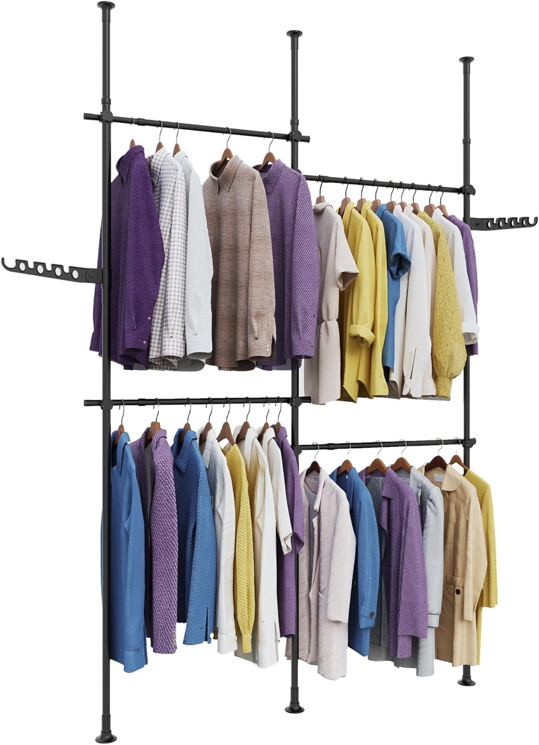 DYN Ptah Floor to Ceiling Heavy Duty Garment Rack, Metal Adjustable Height Clothing Hanging Rack, Black 4 Tier Free Standing Cloth Storage Rack