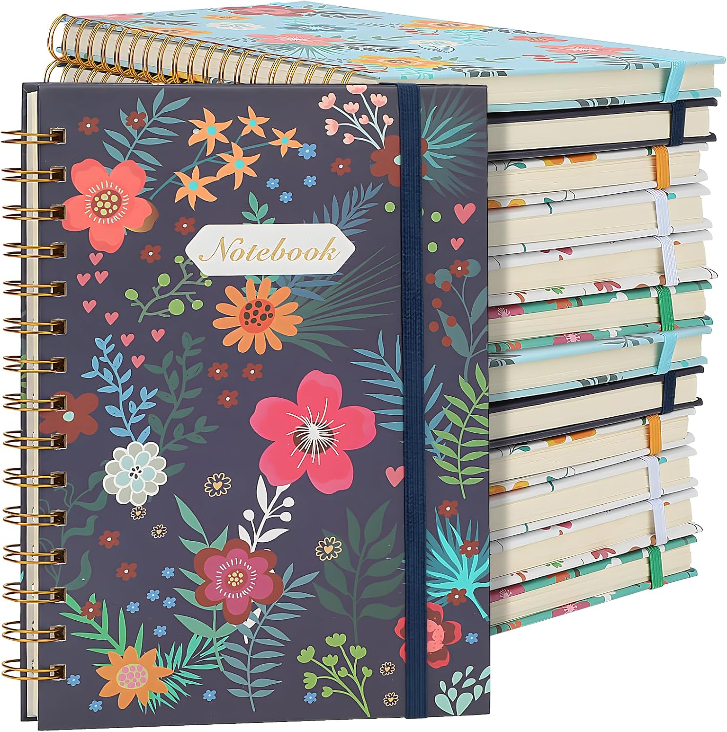 Coopay 12 Pack A5 Spiral Notebook Journal for Women, College Ruled Composition Notebooks Hardcover Spiral Journal, Cute Blooming Floral, Office School Business Supplies, 8.3" x 5.5", 160 Page