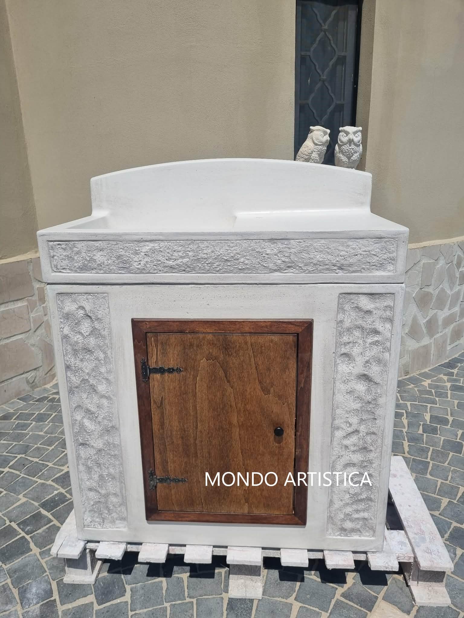 Lavandino Con Mobile, Lavabo Per Esterno, Cucina Da Giardino, Misure: 84X44 H 100, Sfumato Grigio