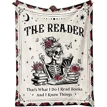 Book Lovers Gifts-Gothic Blanket for the Reader-Book Lover Gifts for Women-Bookworm Bookish Reading Prensent-Skeleton Blanket for Christmas, Halloween & Birthday-Soft Throw 60"x50"