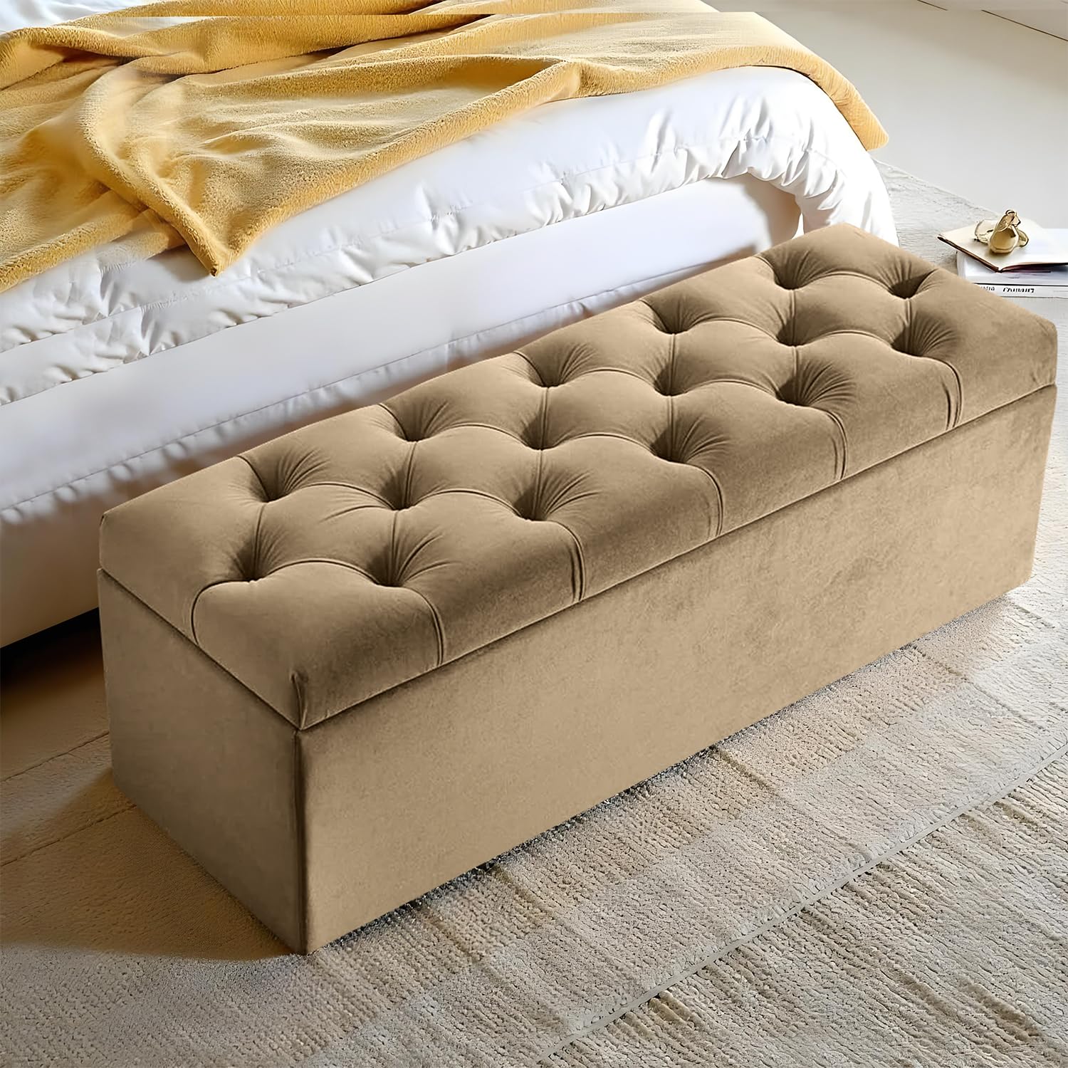 Harveys 116L Velvet Chesterfield Ottoman, Diamond Buttoned, Mink