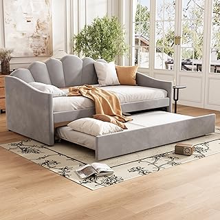 LTGB Upholstered Bed, 3ft Single Bed 90x190cm, Bottom with Trundle Bed 90x190cm, Daybed Sofa Bed, For Youth Adults & Teenagers, Easy Assembly, Velvet, Grey