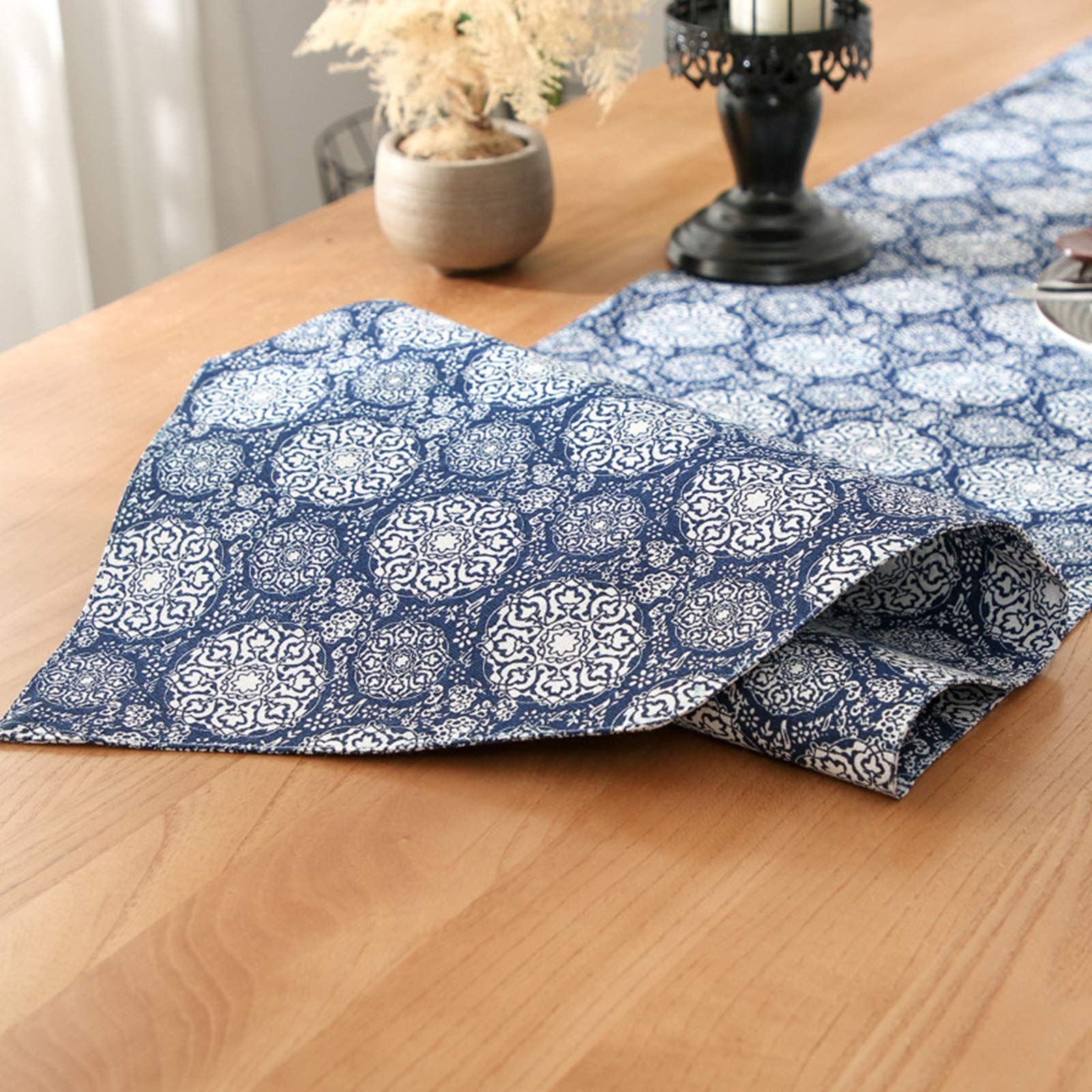 Tischläufer Baumwolle Wohnzimmer, Tischläufer Hochzeit 33x200 cm, Marineblau mit Geometrische Muster