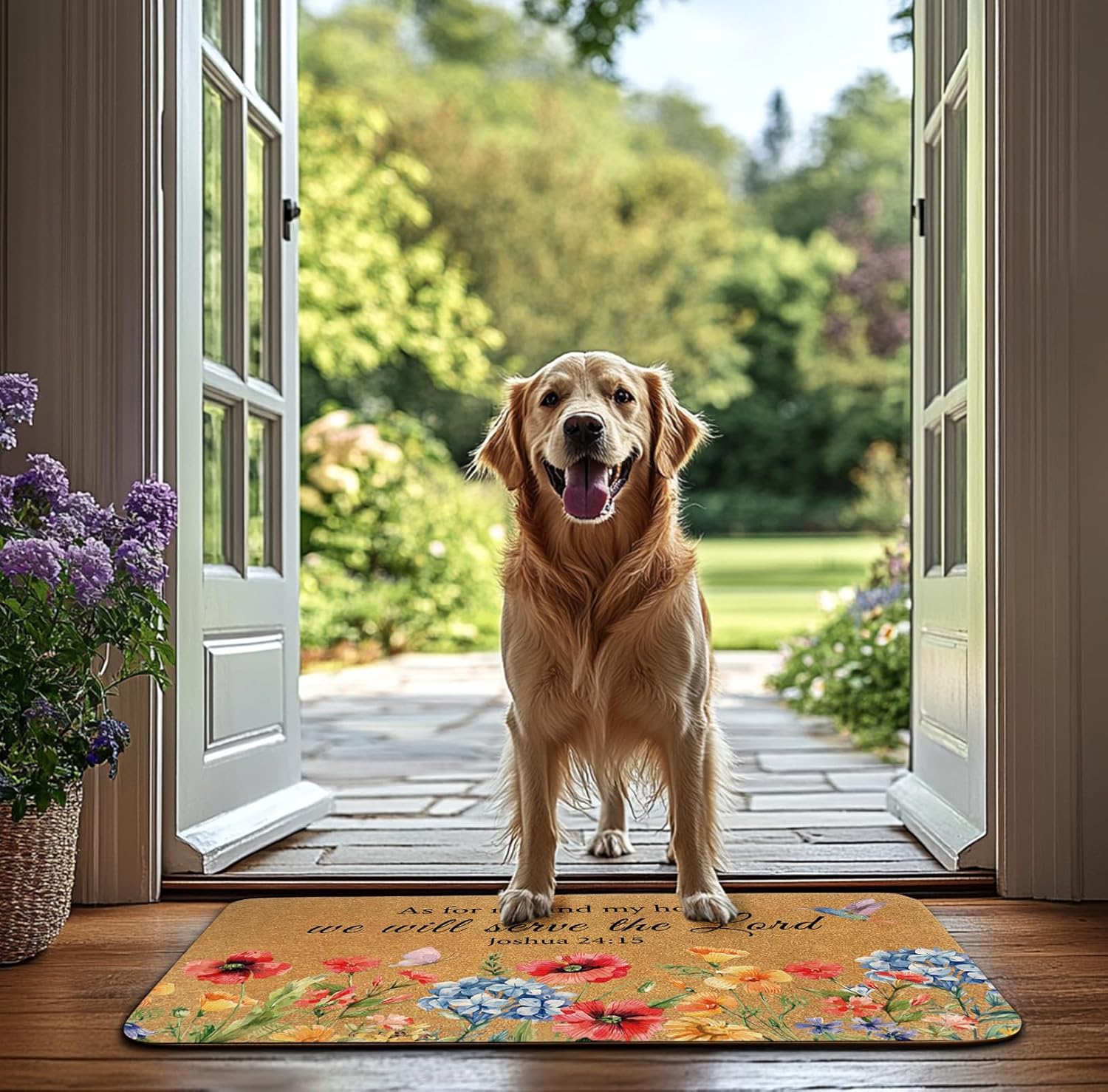 As for Me and My House Door Mat – 30×17″ Christian Welcome Mat with Bible Verse, Blessed Faux Coir Non-Slip Indoor & Outdoor Entry Rug, Durable Dirt-Trapping, Housewarming