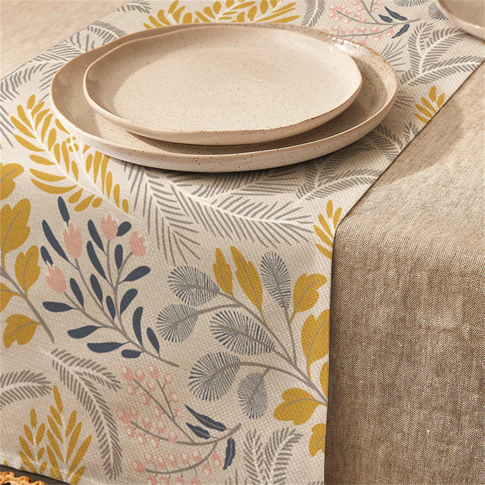 Highdi Linen Table Runners, Kitchen Dining Table Runner Easy Care Tablerunner Decorative Cloth for Restaurant & Outdoors (33 * 183cm,Herbaceous)