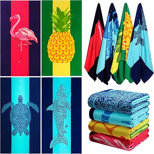 Juego de 4 toallas de playa de rizo de gran tamaño de 36 x 72 pulgadas, suaves, delgadas, extra grandes, para piscina, a granel, manta, liquidación
