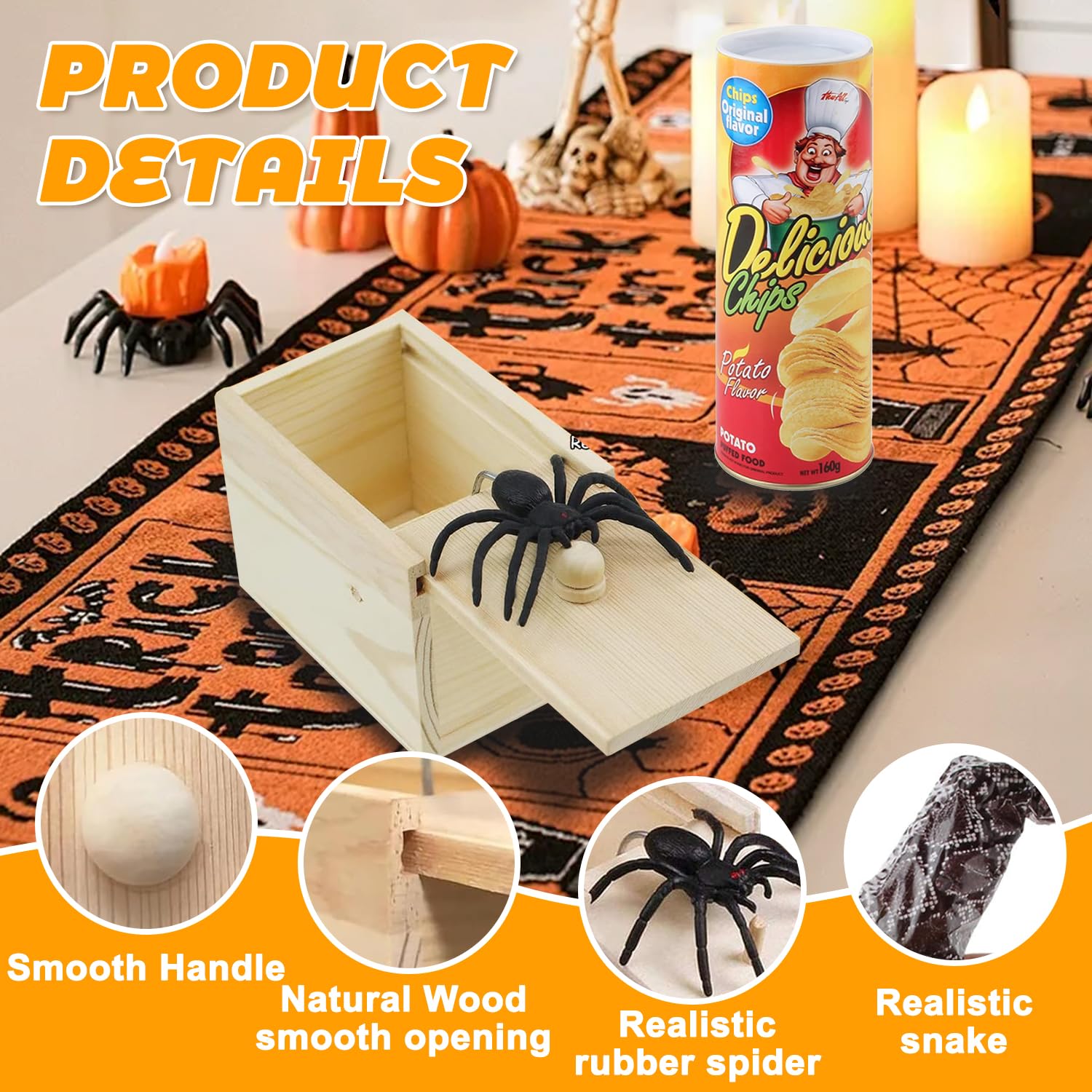 Scatola Scherzo Ragno, 2 Pezzi Spider Box Prank, 1 Pezzi Primavera Serpente Giocattolo, Scherzo Ragno, Lattine di Patatine Scherzi, Scatole di Scherzi a Sorpresa per Halloween e Pesce d'aprile