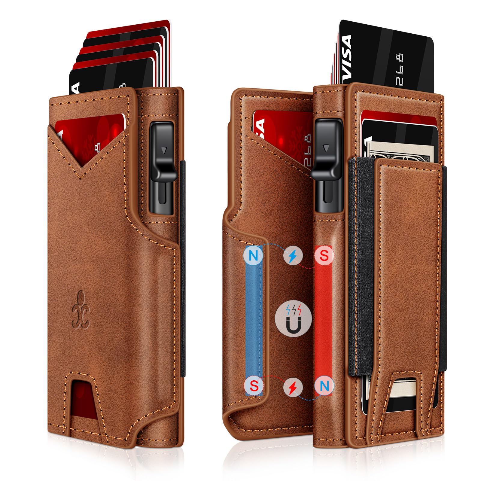Wallet for Men Wallet with Slim Pop Up Card Holder 9-13 Cards, Bifold Minimalist Smart Wallet RFID Blocking Credit Card Holder with ID Window &amp; Stretchable Cash Slot Compact Metal Aluminum Card Case