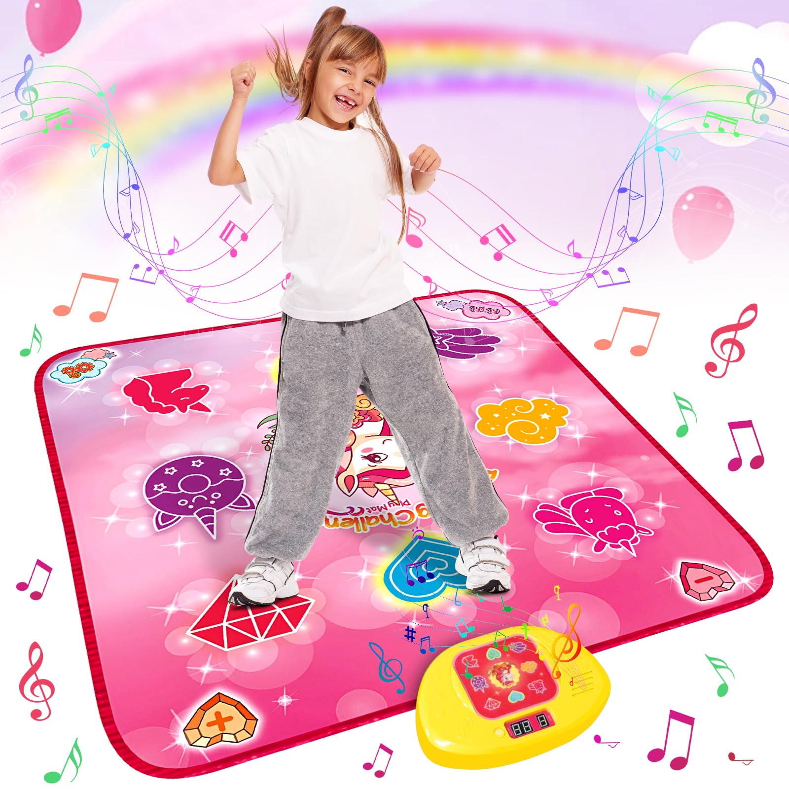 Yuning Alfombra de Baile para Niños de 3 a 12+ Años, Alfombra de Baile Juguete Niña Alfombra para Bailar Niña,Música Alfombrilla de Baile con 5 Modos Juego,Electrónico Mantas de Baile Regalos Niñas