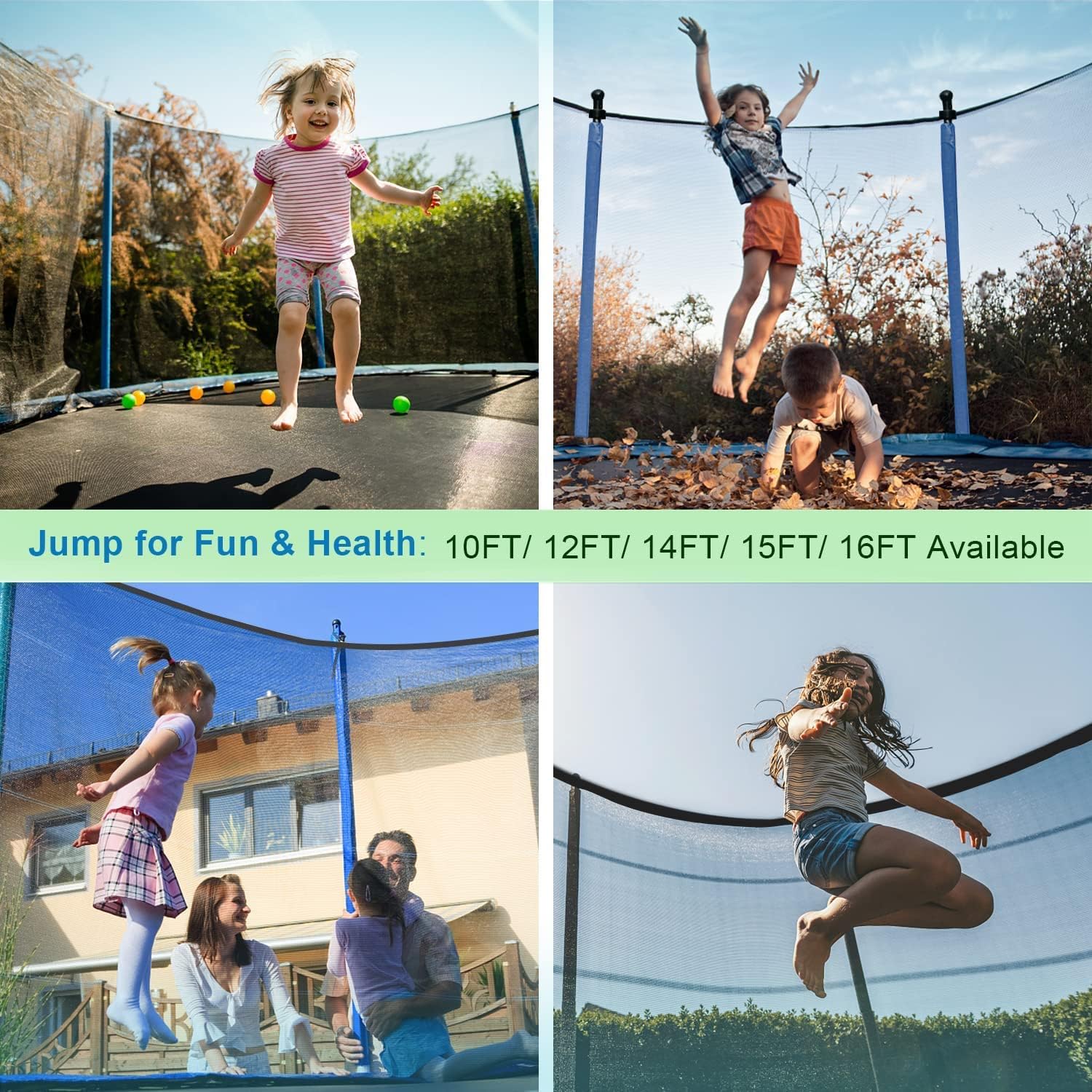 10FT-16FT Heavy Duty Trampoline with Basketball and Enclosure Net, Anti-Rust Steel Poles