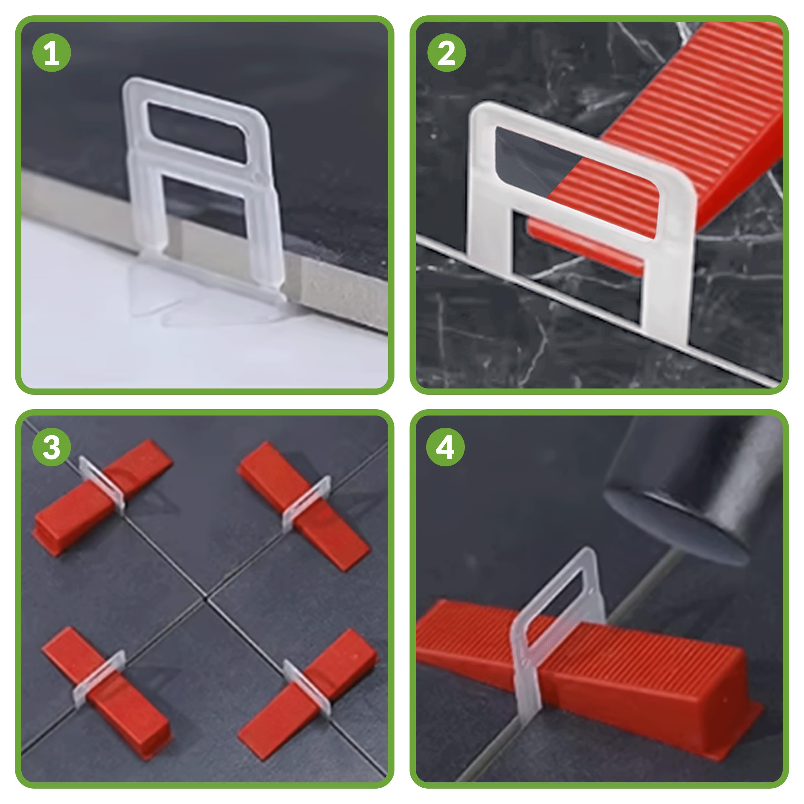 KRUMAD Sistema di livellamento per piastrelle da 1 mm, set con 500 linguette e 100 cunei, per una posa precisa delle piastrelle con una larghezza di fughe, strumento per fughe uniformi di piastrelle