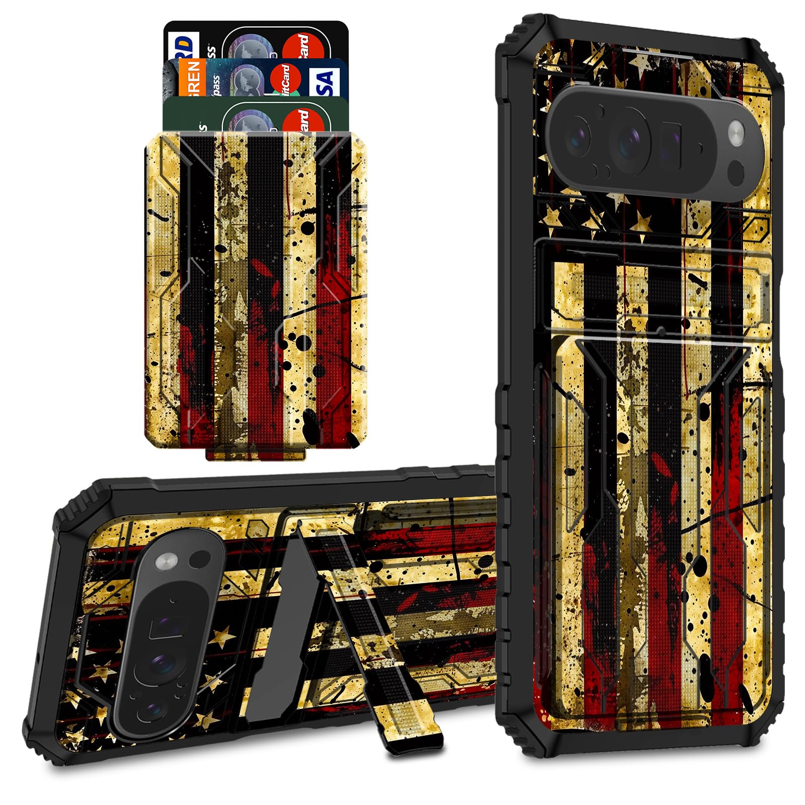 for Google Pixel 9 Pro XL Case for Pixel 9 Pro XL Wallet Case with Credit Card Holder & Kickstand Dual Layer Hard PC Soft TPU Protective Case for