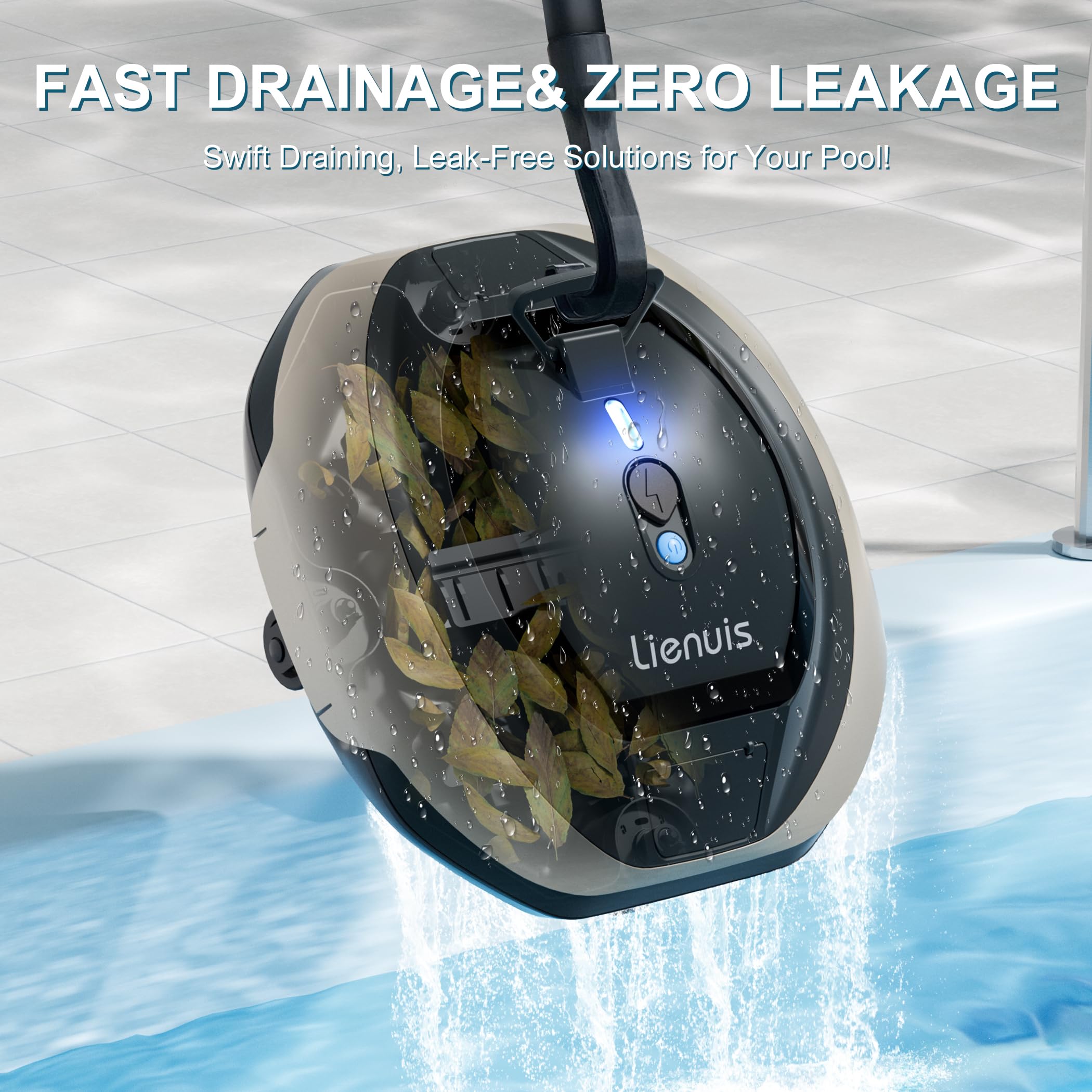 Robot nettoyeur de piscine sans fil avec batterie de 4400 mAh, aspirateur de piscine pour piscine hors sol avec aspiration puissante, technologie DirtLock, auto-stationnement, autonomie de 90 minutes