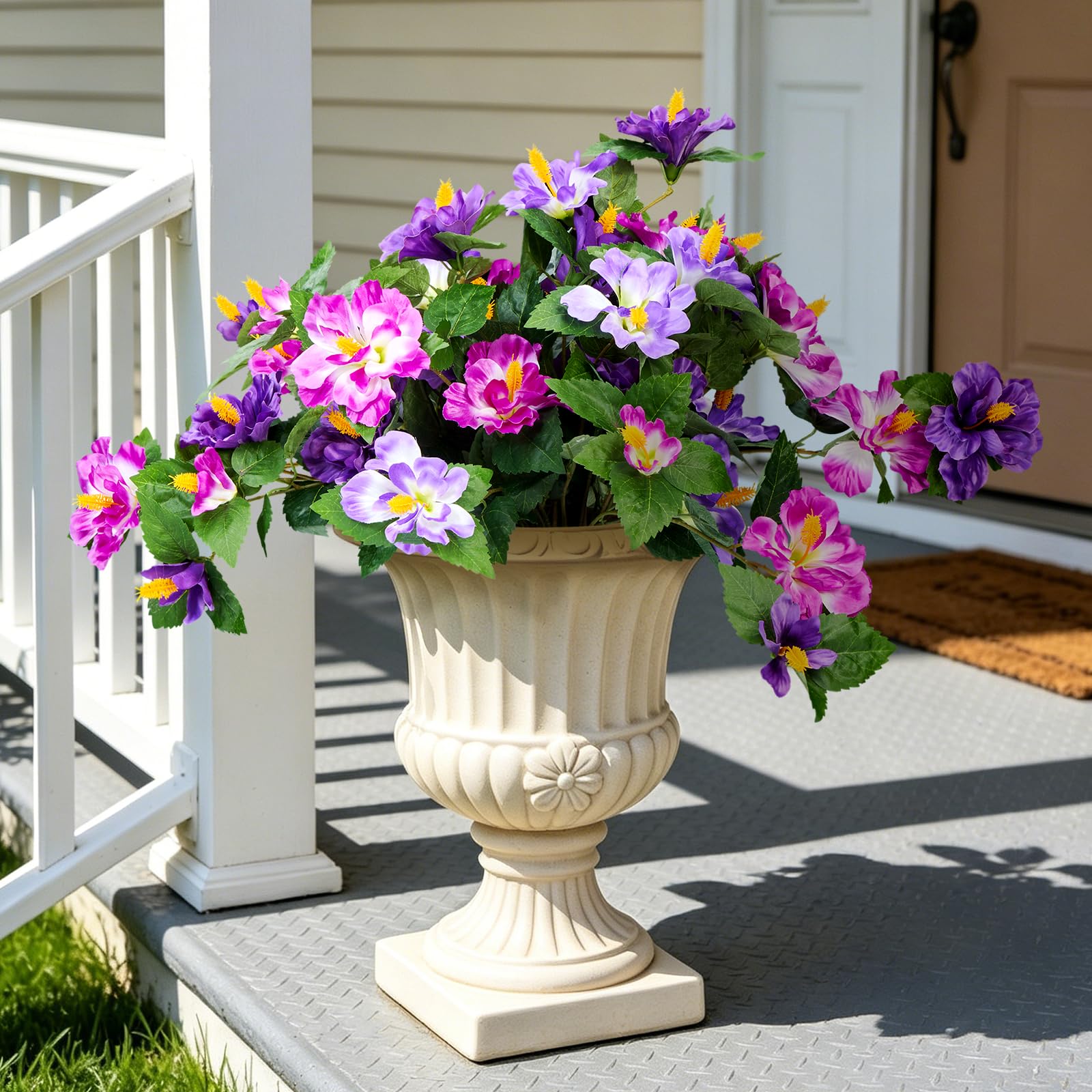 INXUGAO Artificial Flowers for Outdoors Indoors,2 Bunches Fake Hibiscus with Realistic UV Resistant Silk Flower Fabric Leaves,Faux Plants Outside for Patio Garden Yard Poch Decor ( image 4