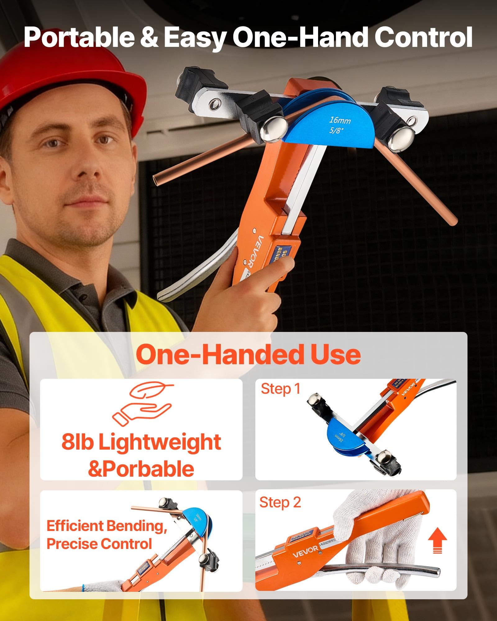 VEVOR Kit Piegatubi Manuale Pinza Compatto a Cricchetto Utensile per Piegatura Manuale Avanti/Indietro con Matrici in Lega di Alluminio per Tubi in Rame Alluminio Angolo di Piegatura max. 90°