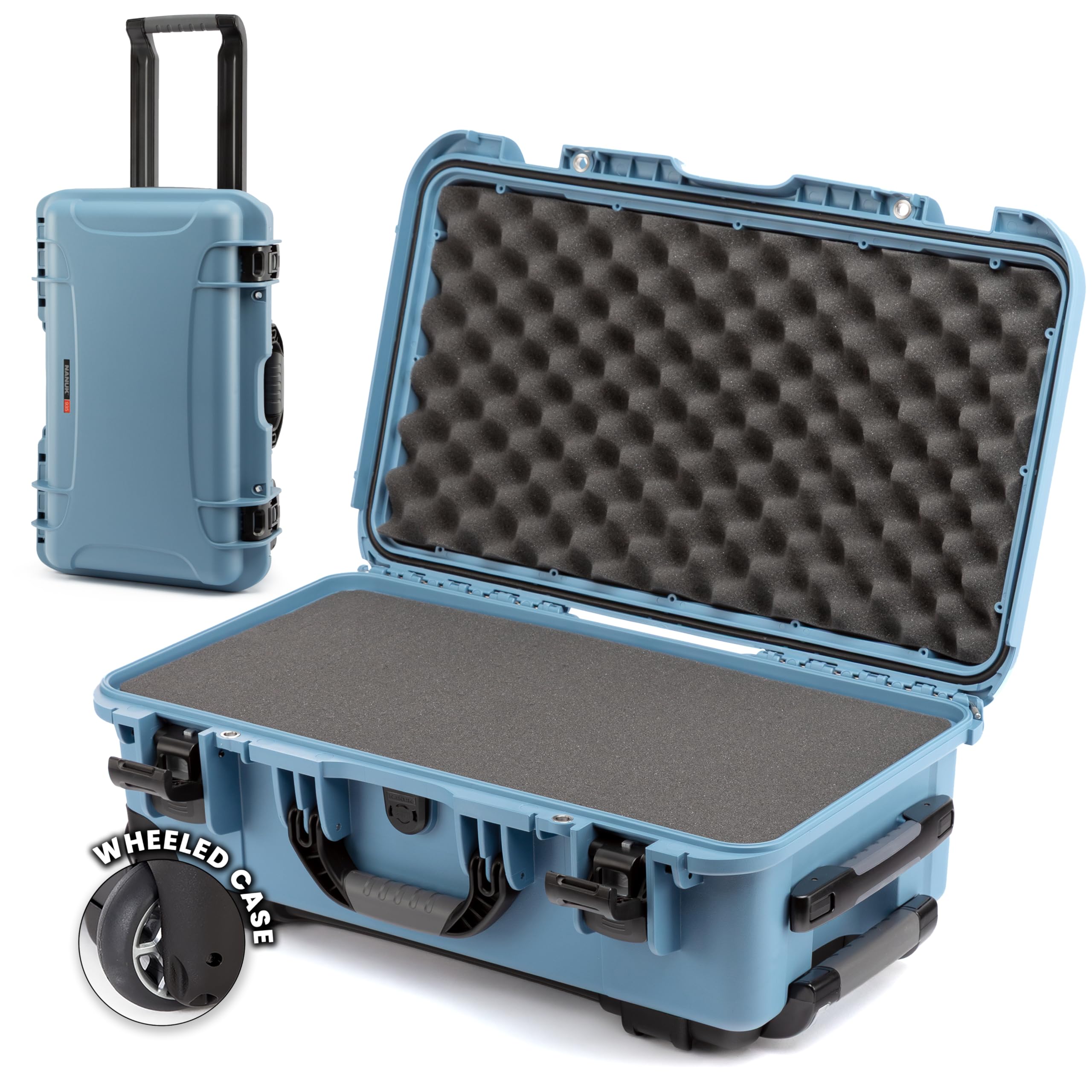 NANUK 935 – Leichter, wasserdichter Schutzkoffer aus NK-7-Kunststoff mit Rollen und individuell anpassbarer Schaumstoffeinlage (56 cm x 36 cm x 23 cm) Zugelassen als Handgepäck (Cyan)