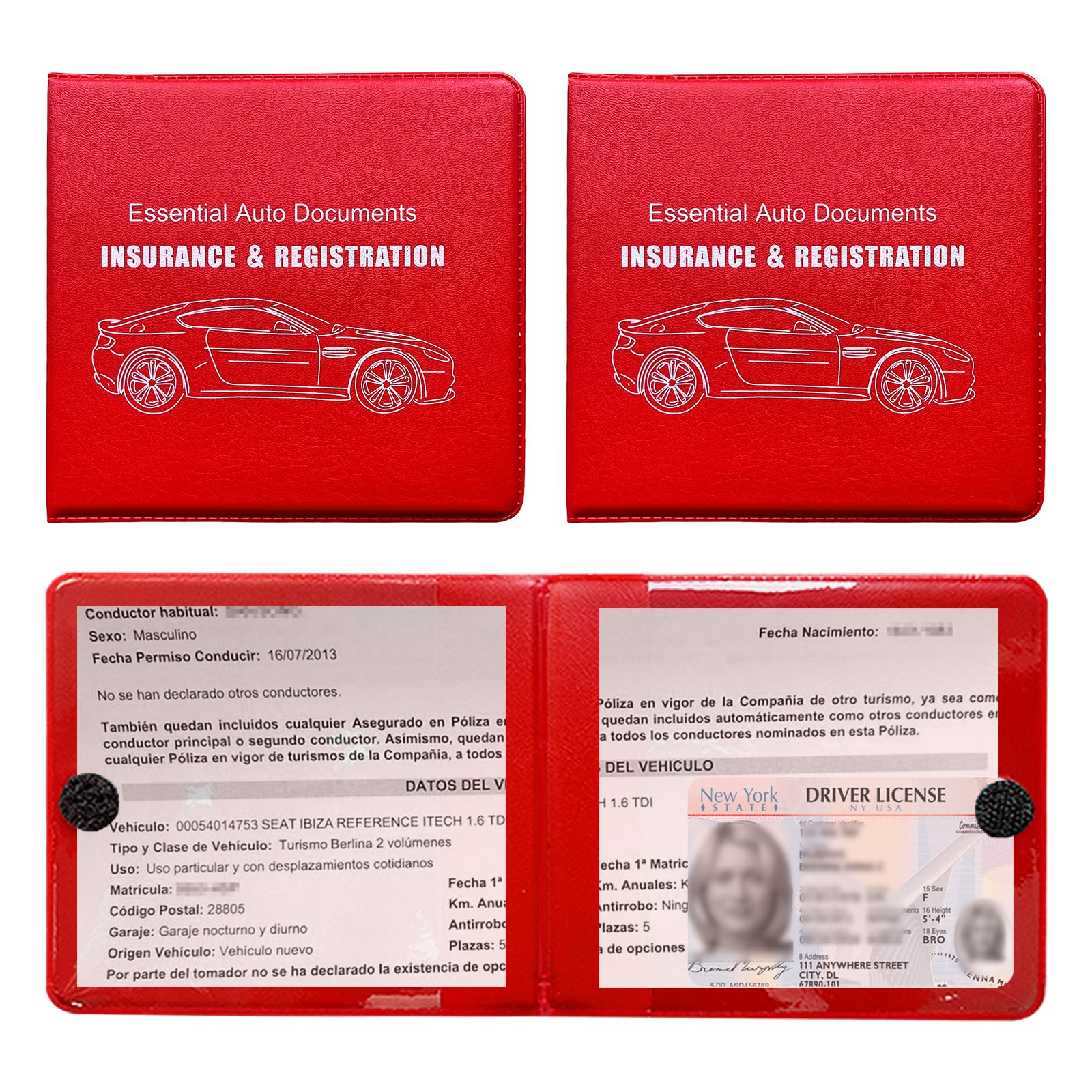 Ziciner Car Registration Insurance Holder, 2Pack Essential Auto Card Document Glove Box Organizer with Velcro Closure, Vehicle Interior Accessories