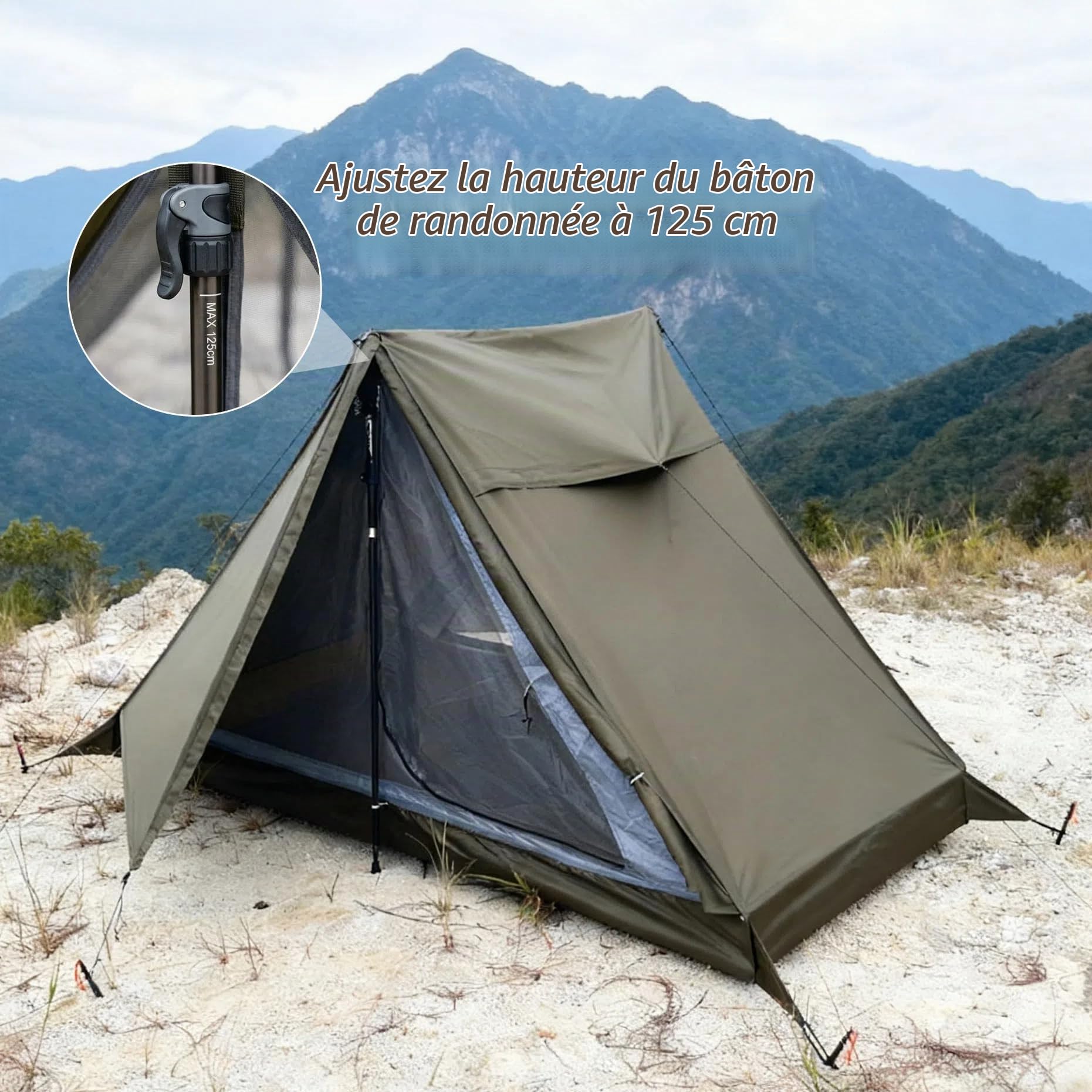 Tente légère pour Une Personne étanche 2000+mm pour randonnée, Camping et Trekking (sans Poteau)