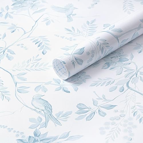 Miniatura 26 de Dimoon Papel tapiz autoadhesivo de 17.3''x78.7'' pulgadas con diseño floral lindo, papel de contacto vintage estilo aldea campestre, casa de campo,